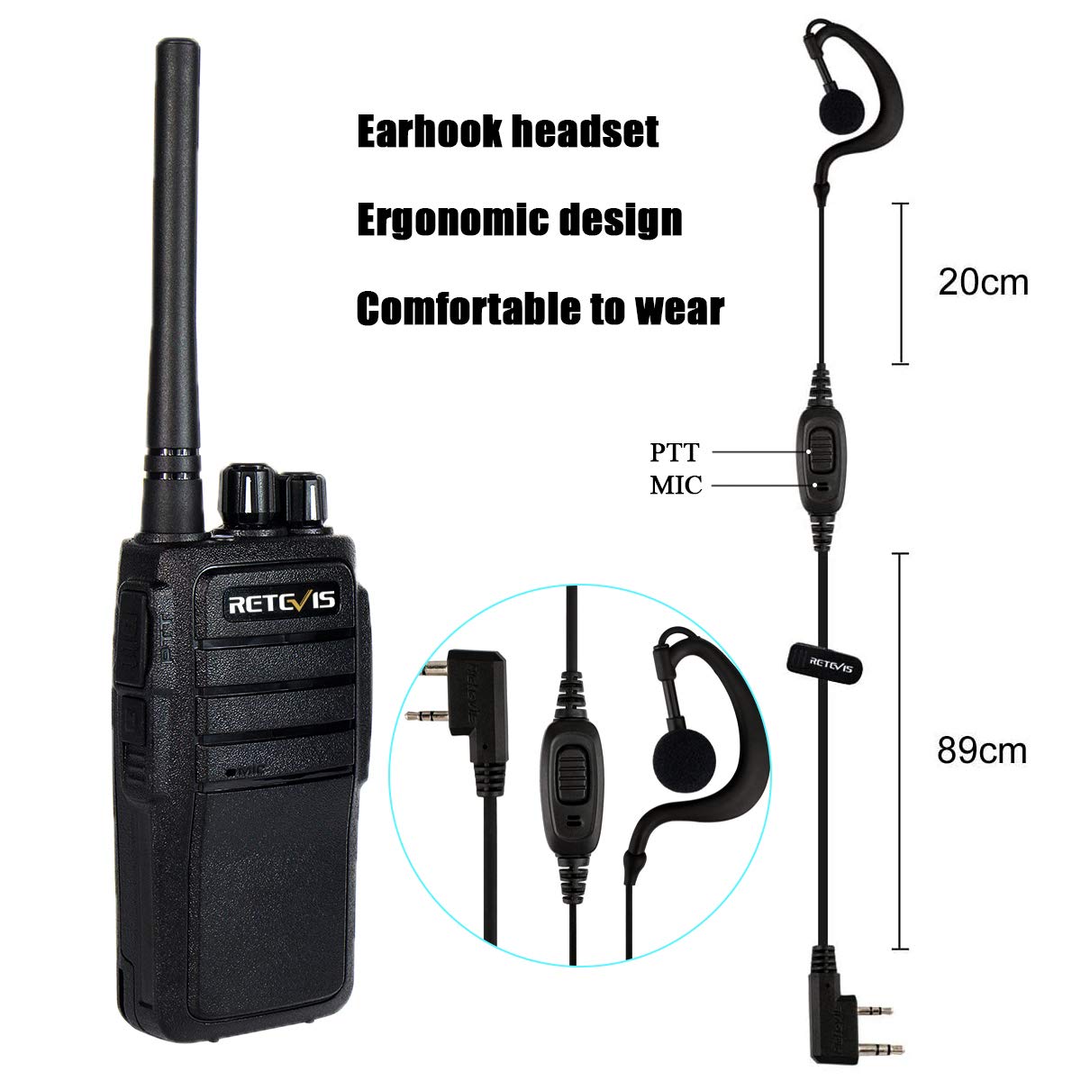 Retevis RT21 Walkie Talkie ze Słuchawkami, Przenośne Radio Dalekosiężne, Ręczny Nadajnik-Odbiornik z Możliwością Ładowania, VOX, 2-Drożne Radio dla Biznesu, plac Budowy (Czarny, 10 Szt)