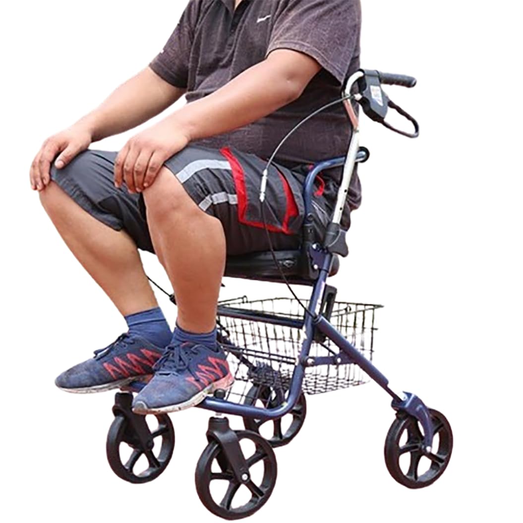 Andadores para Ancianos 4 Ruedas,andador para exteriores,Andador plegable ligero,con Asiento, cesta y 4 ruedas,altura ajustable,Rollator plegable para todos los terrenos A