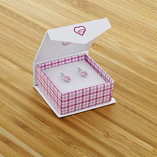925 Sterling Silver Pink Cubic Zirconia Heart Ball Stud Dangle Earrings For Girls & Preteens- Delicate Safety Back Stud Earrings For Toddlers, Little Girls & Preteens #TOP4