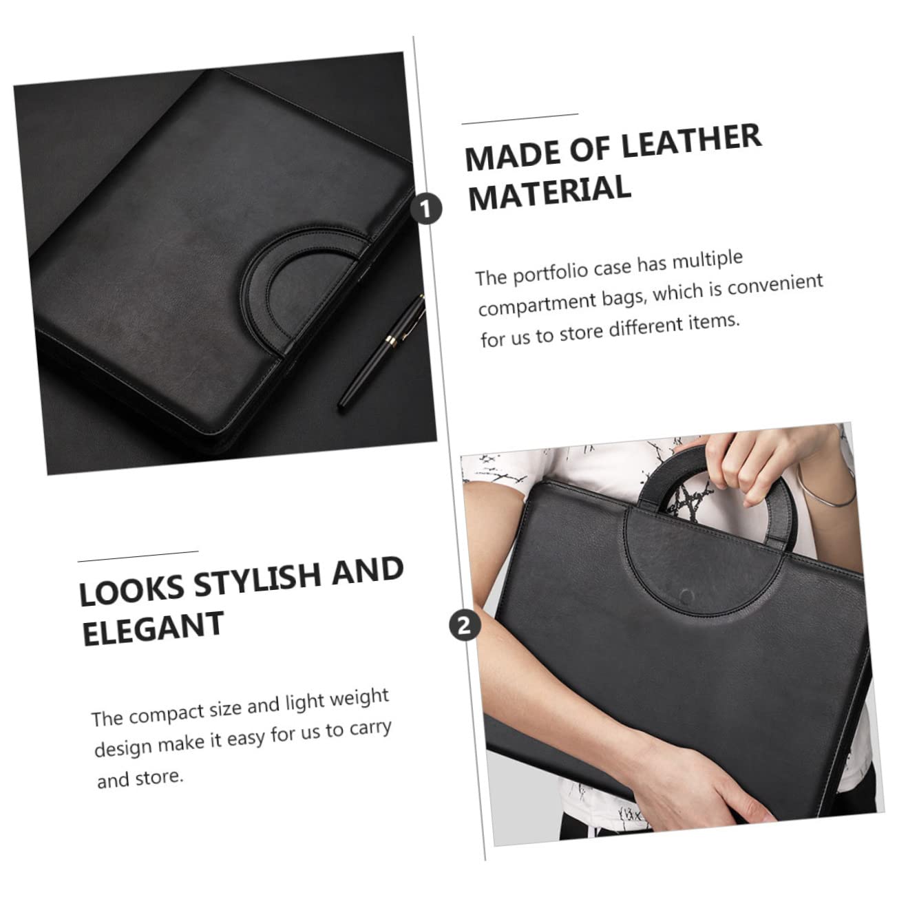 Portfolio Binder con Cerniera in Pu Nero Formato A4 con Tasche Multiple | Quaderno Porta Documenti, con Blocco Note A4 Incluso, Pratico per Contenere e Proteggere Documenti