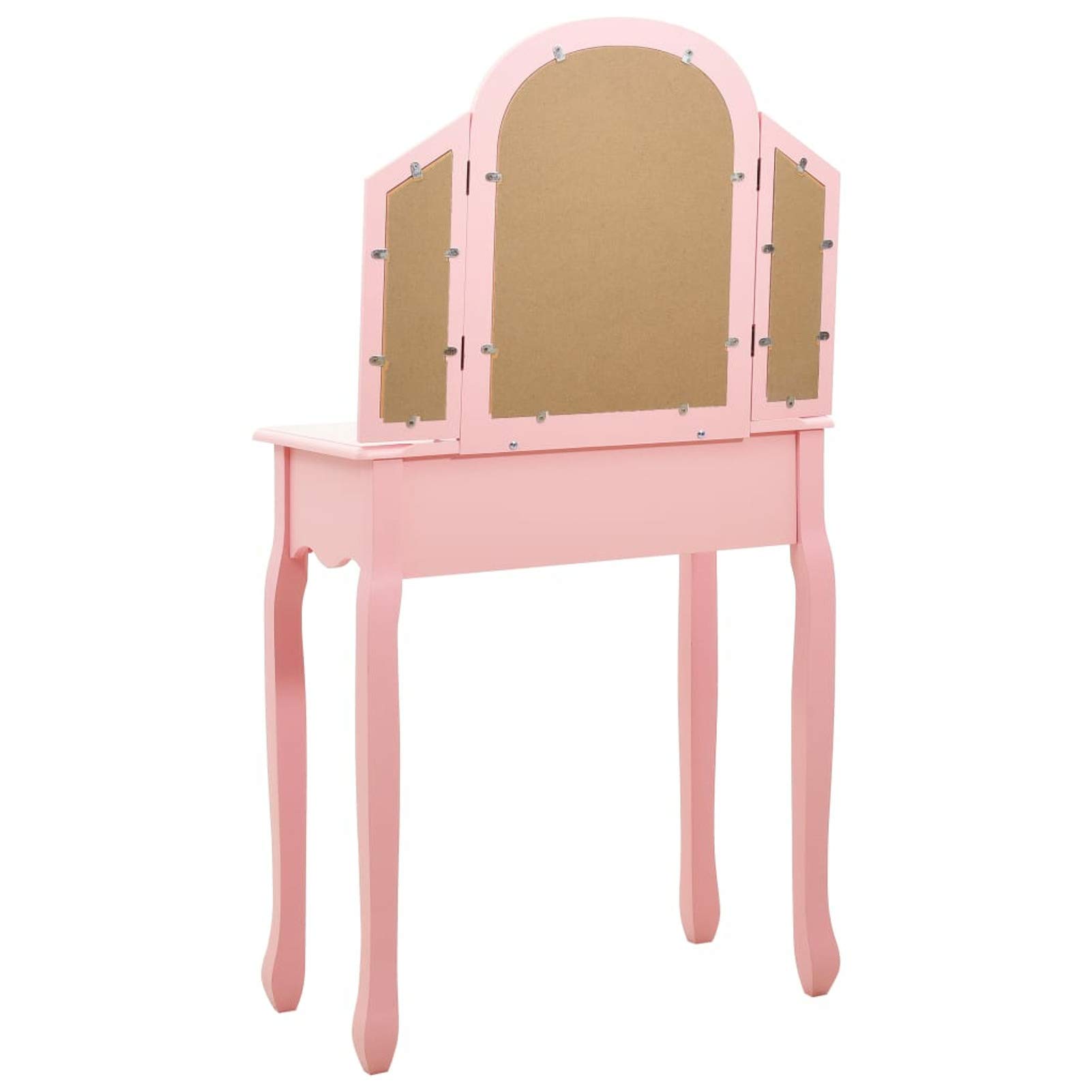 Tidyard Specchiera con sgabello, toeletta con specchio, tavolo da toeletta con specchio, tavolino da toeletta con specchio, tavolino da toeletta per trucco, colore rosa, 65 x 36 x 128 cm
