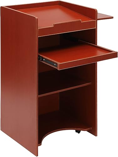 Miniatura 10 de Soporte para podio de atril móvil, soporte de anfitriona con ruedas, escritorio portátil portátil para computadora portátil con estante de