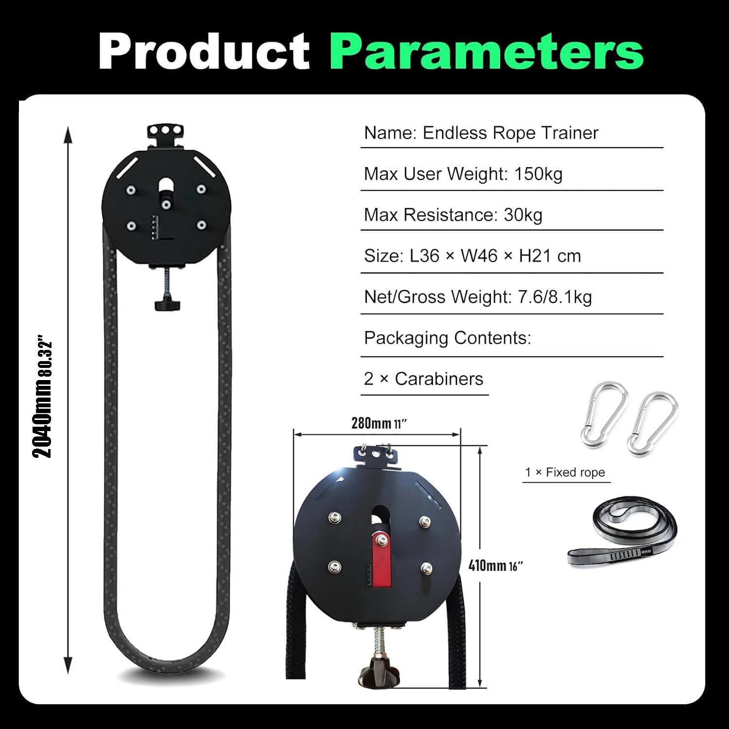 Sist-ema De Poleas Para Gimnasio En Casa, 4 M Cuerda Sin Fin Con Resistencia Ajustable Para Entrenamiento De Cuerpo Completo, Equipo Compacto Para Brazos, Espalda Y Entrenamiento Del Core Black