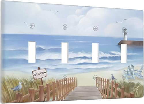 Miniatura 8 de Cubierta de placa de pared de triple palanca de 3 bandas, cubierta decorativa pintada a mano, placa frontal de mar para baño, dormitorio, cocina,