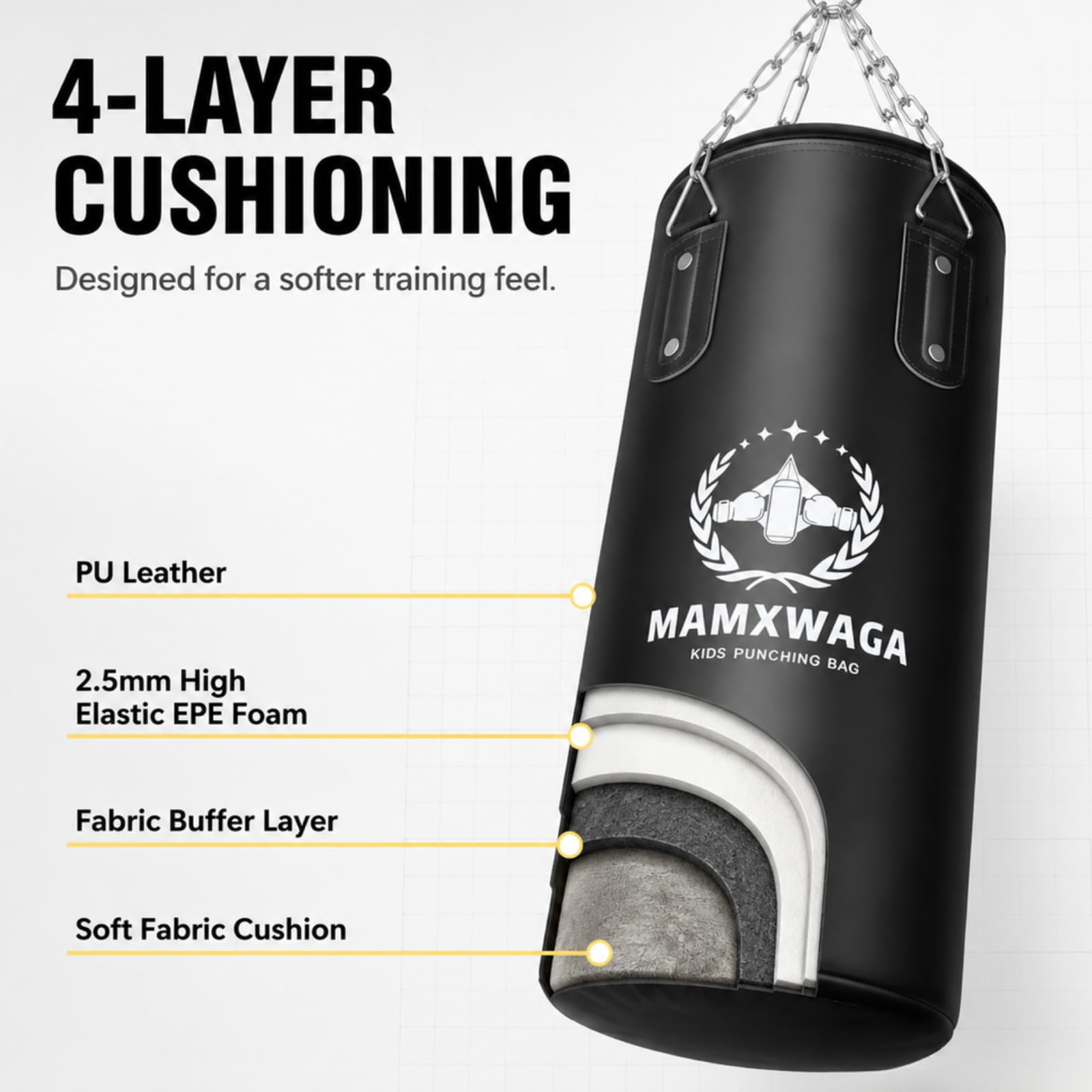 Saco de Boxeo para niños Sin-Relleno 2 pies PU Pesado Saco de Boxeo con 6 oz Guantes de Boxeo para 3-12 años