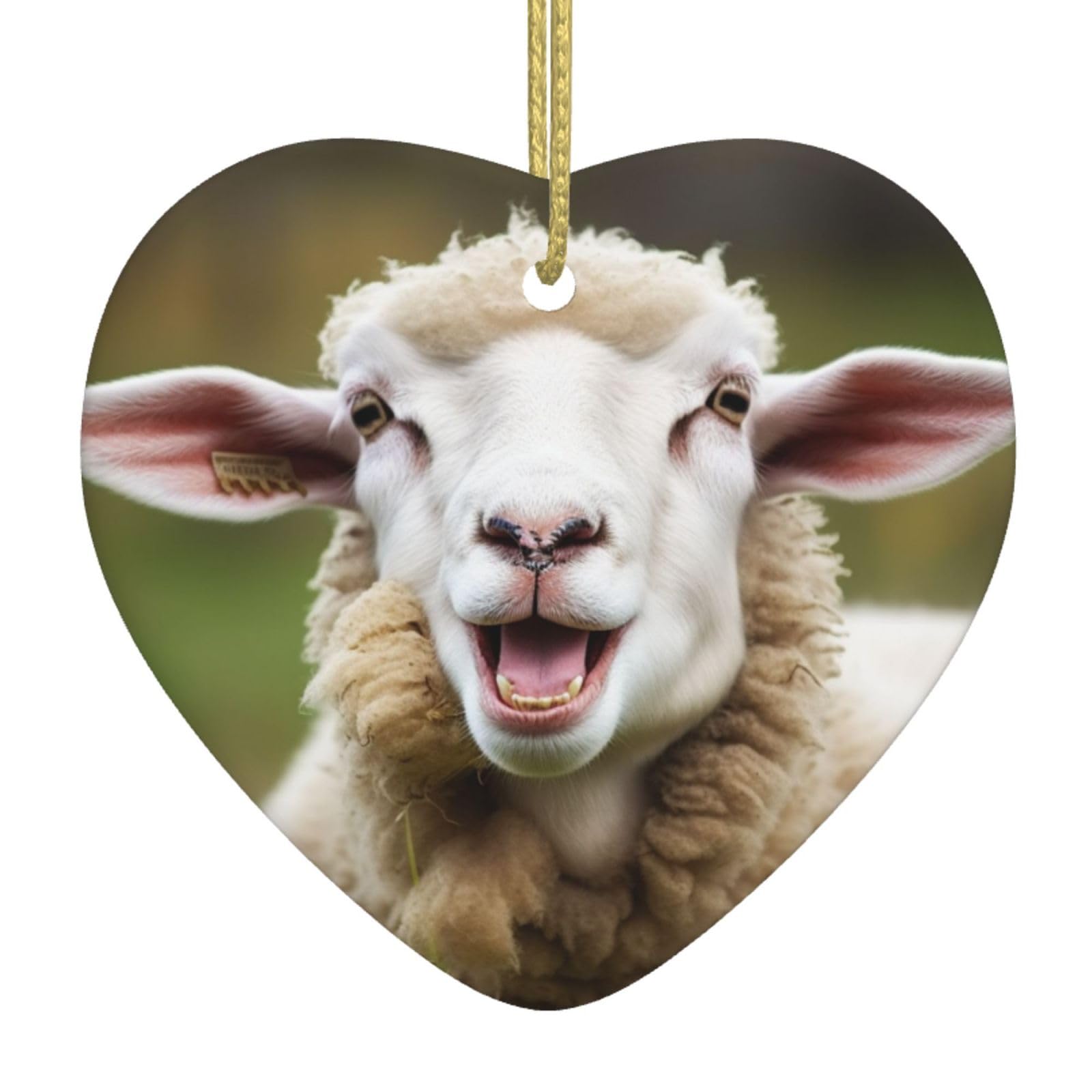 Ceramic Christmas Tree Hanging Ornaments with Gold Ropes Christmas Tree Decorations Heart Ceramic Funny Naughty Sheep Tongue Cute Animal Pendant Keepsake Decorations for Holiday Xmas Gift Ideas