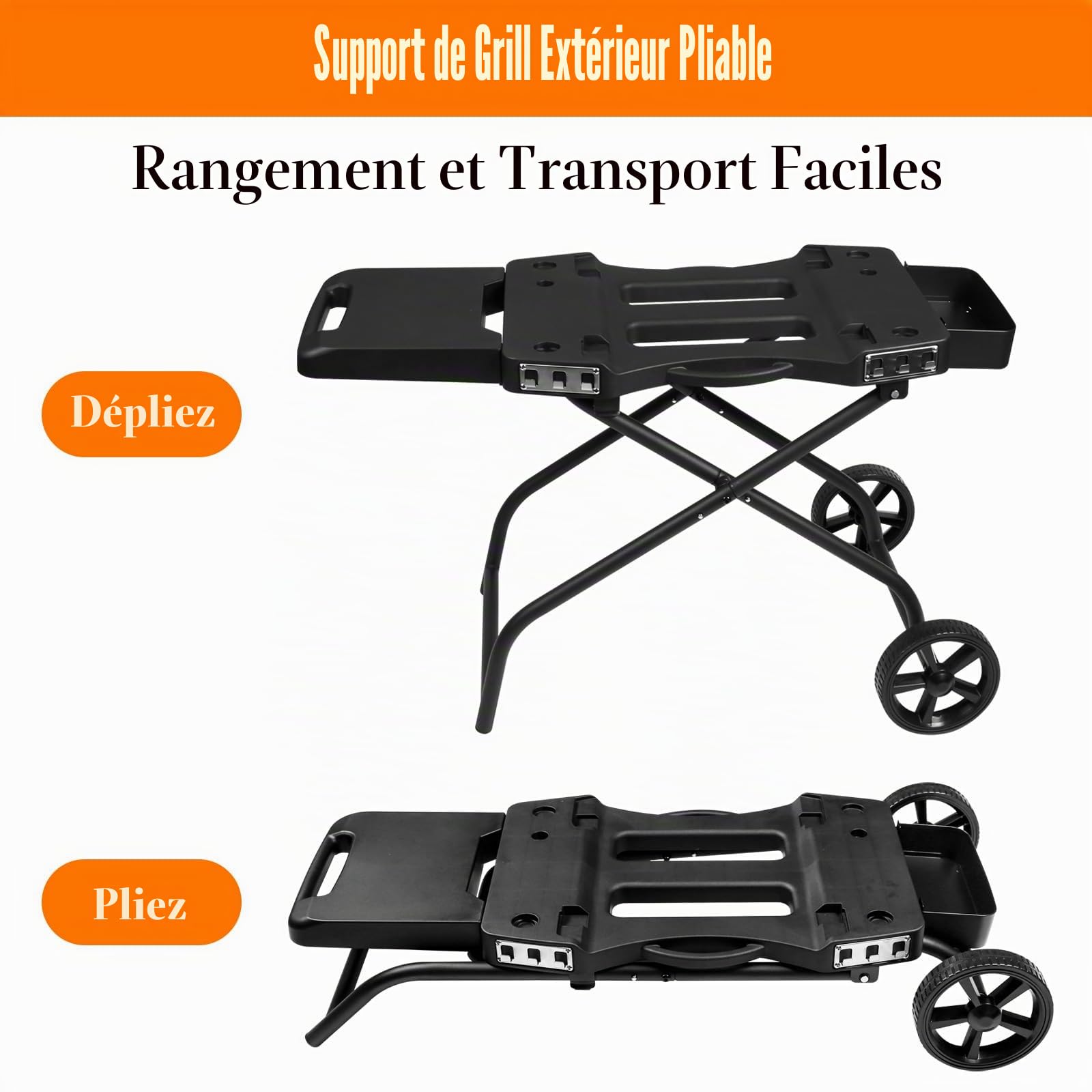 GFTIME Support pour gril pour Ninja Woodfire, chariot de gril pliable pour Ninja OG701, Traeger Ranger, pour Pit Boss, Blackstone Griddle