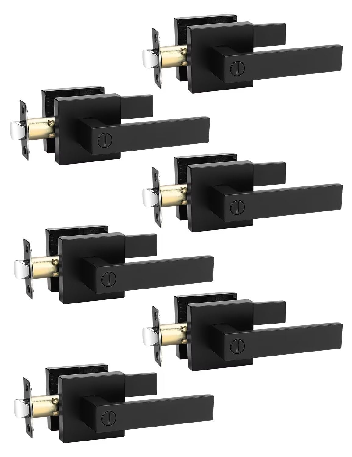 6-Pack Square Passage Door Levers Matte Black - Keyless Interior Door Handles