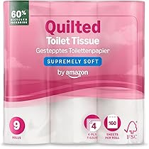 by Amazon Carta Igienica, 4 Veli Trapuntata, Ultra Morbida, 9 unità, 160 Fogli per Rotolo, Certificata FSC