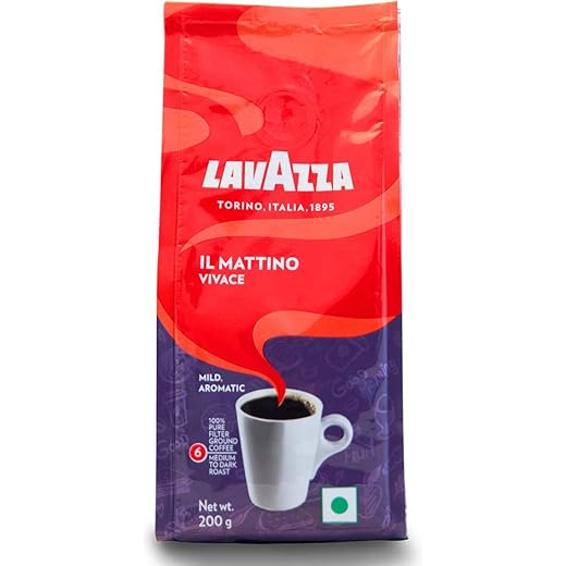 LAVAZZA IL Mattino Vivace 100% Pure Filter Ground Coffee Powder, 200g, Bag