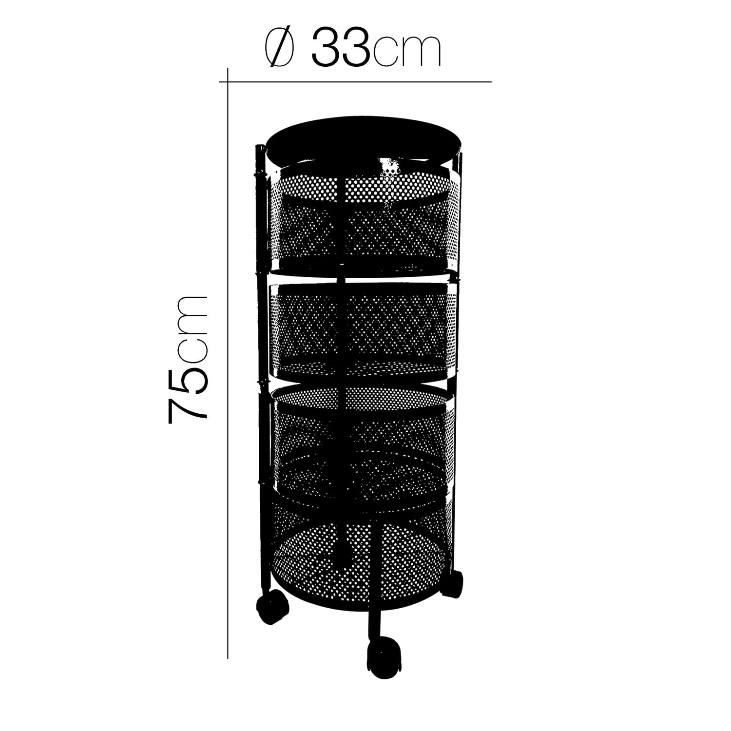 GREATOYAR Carrito de Cocina, Carros de Almacenamiento, Estantería Universal Multifuncional con Ruedas para Cocina, Cocina, baño, habitación Infantil y Oficina, 4 Compartimentos Redondos, Negro