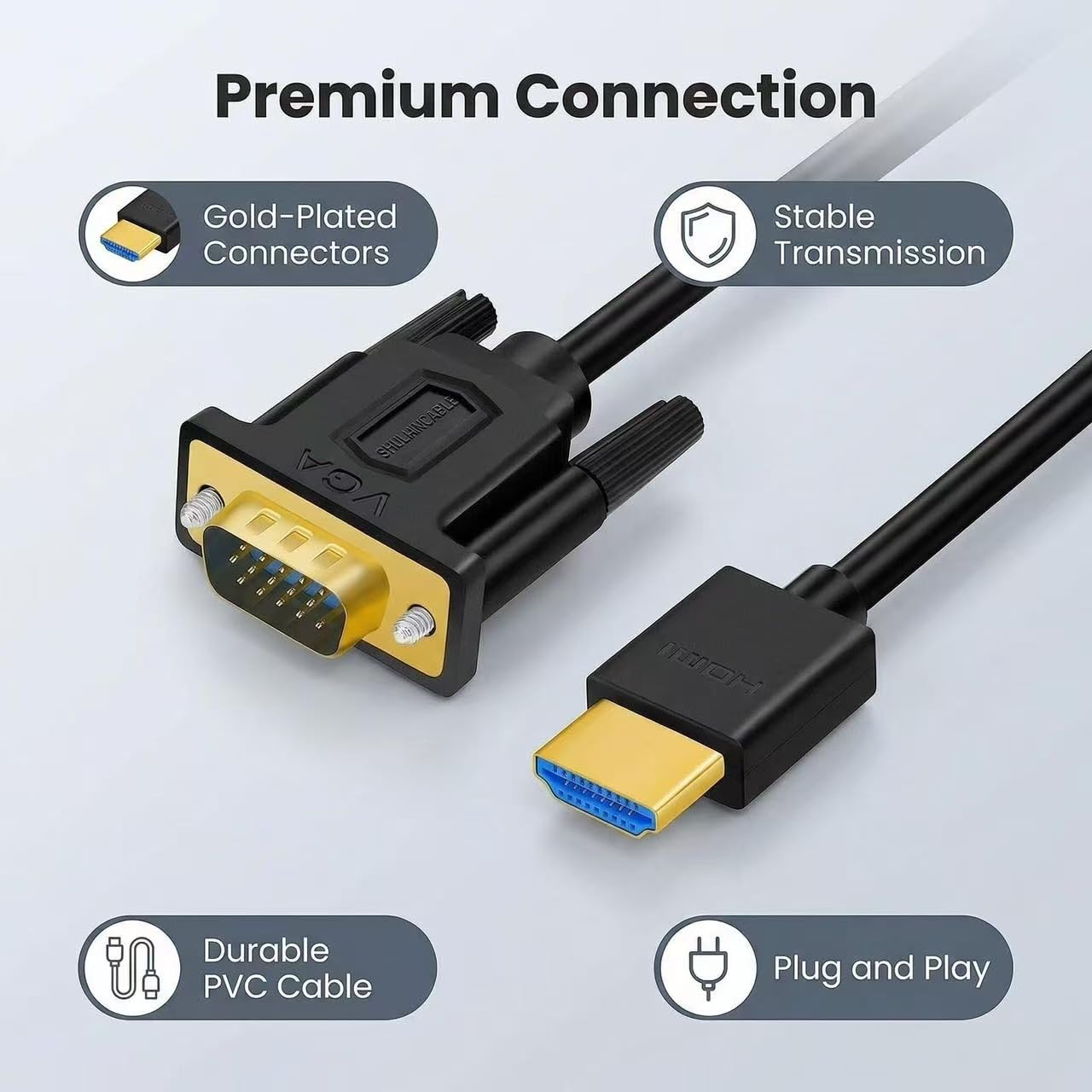 SHULIANCABLE Cavo da HDMI a VGA, Cavo adattatore HDMI a VGA Placcato in Oro, Compatibile con Computer, Desktop, Laptop, PC, Monitor, Proiettore, HDTV (1M)