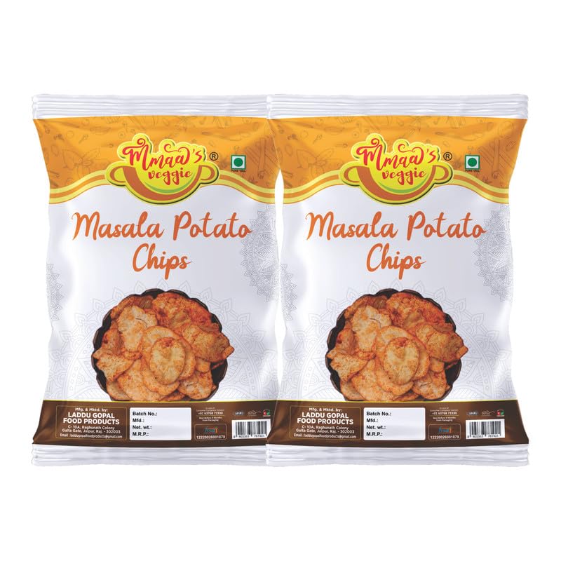 Mmaa's Veggie Marwar's Organic Ready to eat Namkeen Potato Chips Spicy | Red Chilli Aloo Chips | Low Fat Masala PATTA Wafer | Tasty Yummy Snack Healthy Snack | Batata PATTA Wafer Chips-150g*2Pack
