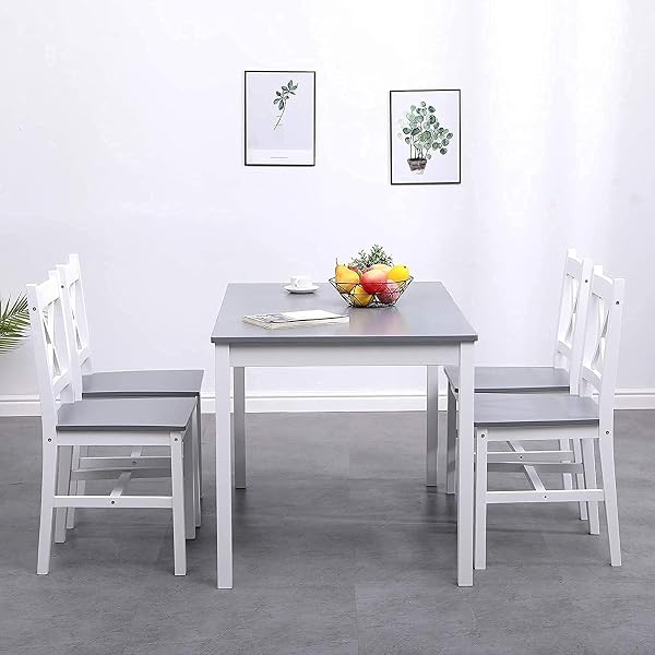 SogesPower Dining Room Set for 4, Dining Table with 4 Chairs, Wooden Kitchen Table Set, Dining Table and Chairs, Space Saving Furniture Set for Kitchen and Living Room - 2