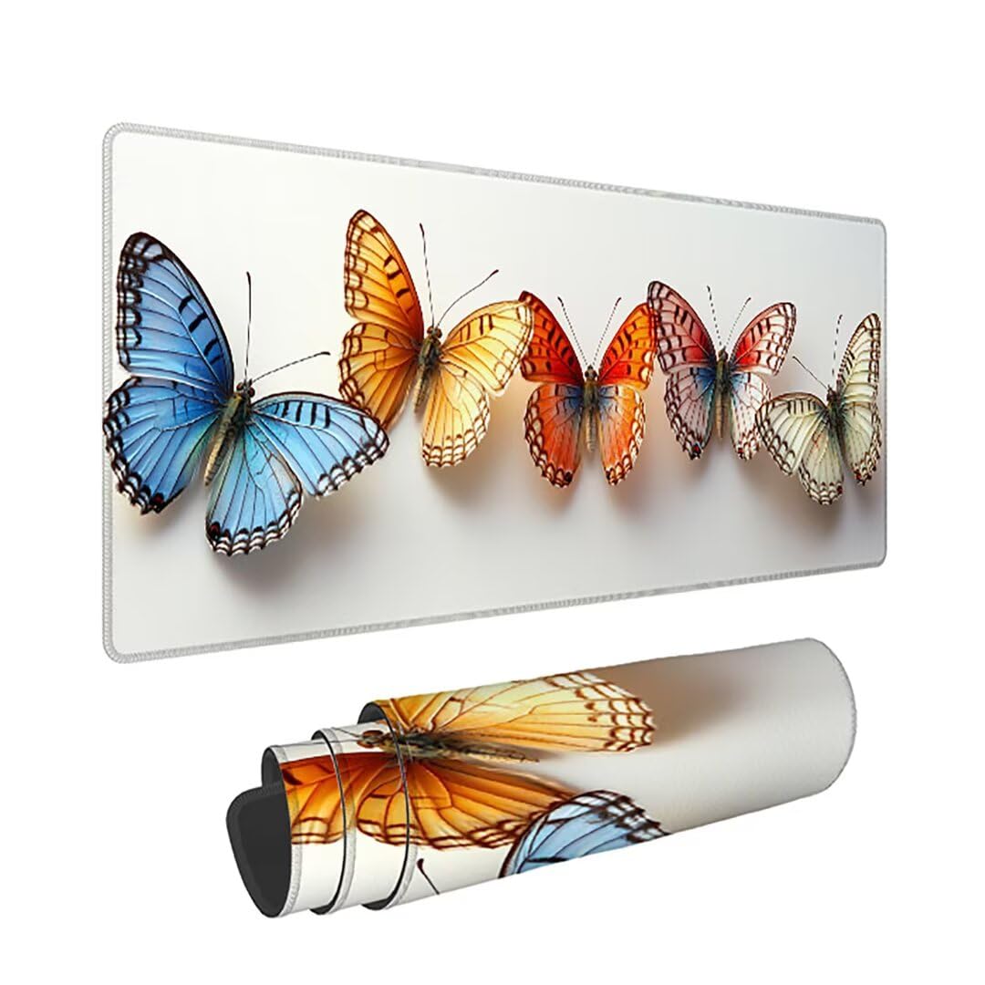 Podkładka pod mysz do gier XXL - 1600x800x3mm - motyl duża antypoślizgowa podkładka na klawiaturę biurową z przeszytymi krawędziami, duża podkładka pod mysz do gier dla biura i domu, poprawia prędkość