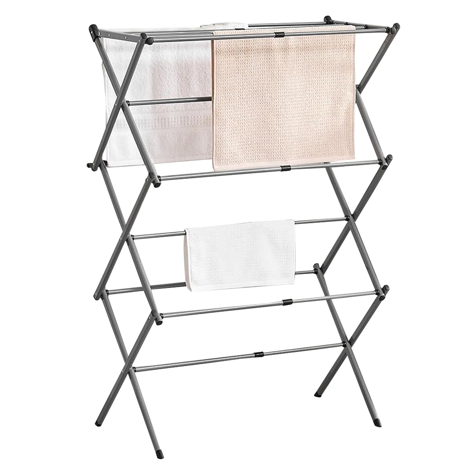 Daniel James Housewares Silver 3 Tier Foldable Clothes Airer, Dryer Maiden, Laundry Drying Rack, Washing Line - Indoor Outdoor Folding
