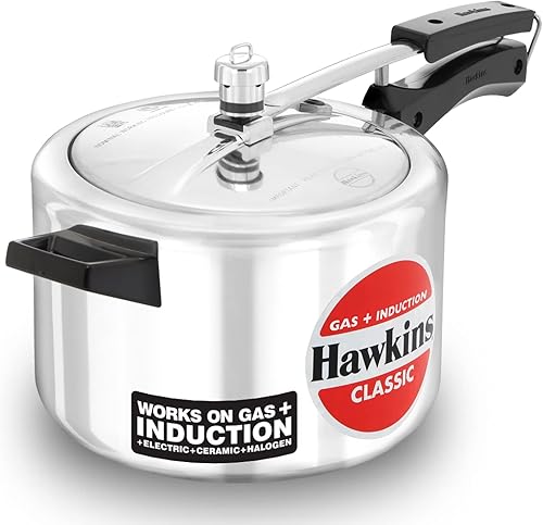 Hawkins Olla a presión clásica de aluminio, cocina de tapa interior de inducción, olla de sartén, mejor cocina, plata Icl50 5 litros