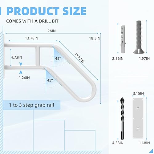 Miniatura 10 de Pasamanos para escalones al aire libre, montaje en pared, barandillas para 1-2 escalones, pasamanos en forma de U con acabado negro mate, pasamanos