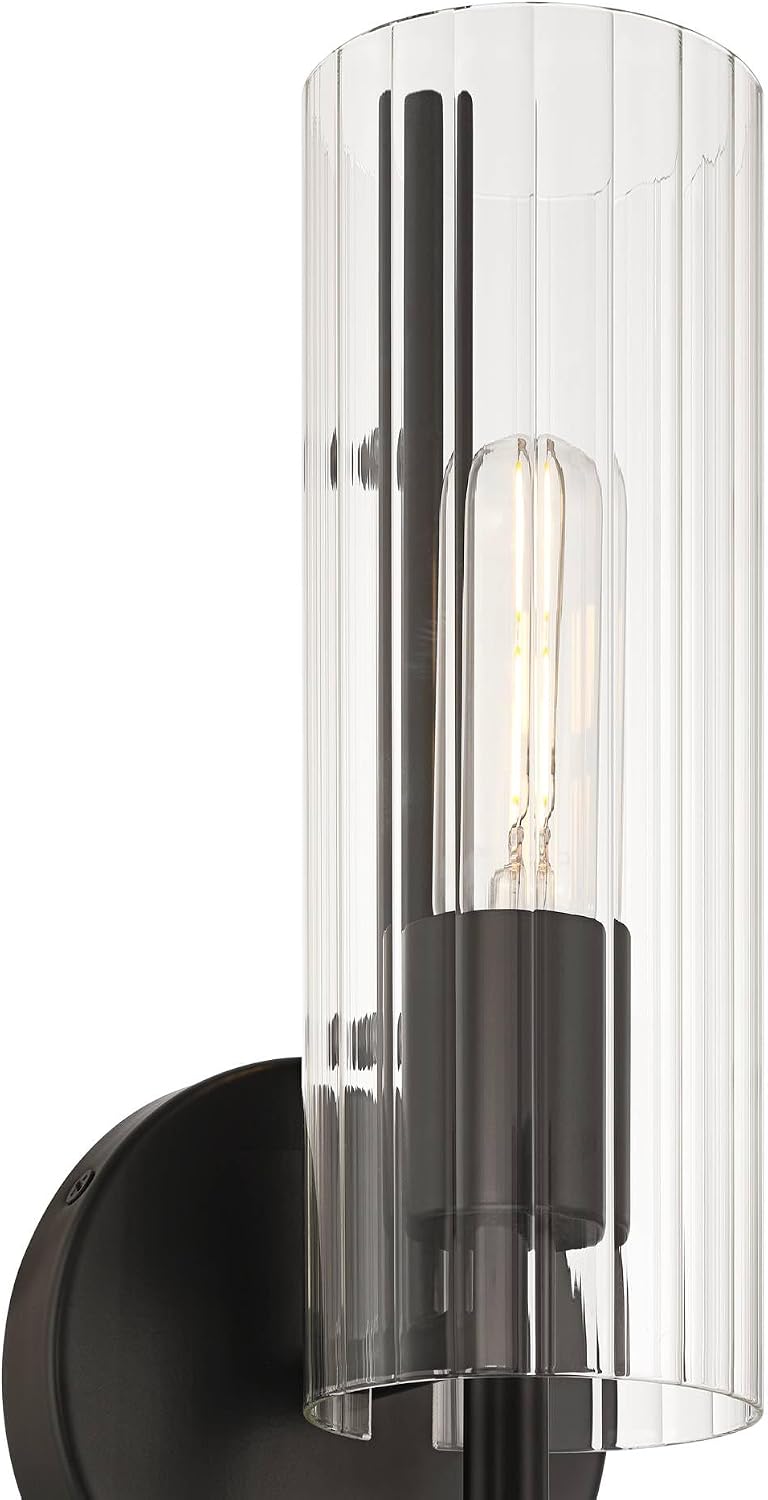 Possini Euro Design Possini Euro Taurus 13 1/2" H Matte and Fluted Glass Black Wall Sconce