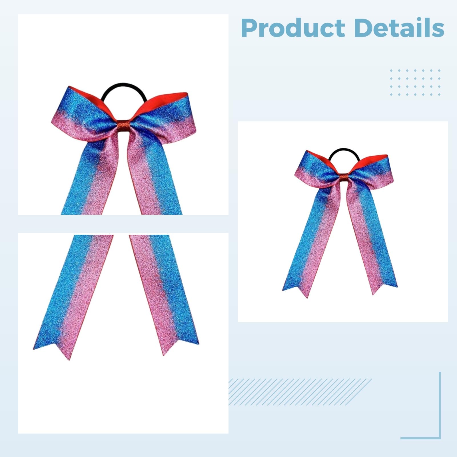 12 lazos de animación con purpurina para niñas, lazos brillantes de cola larga para animadora, coleta de caballo, bonitos lazos para el pelo
