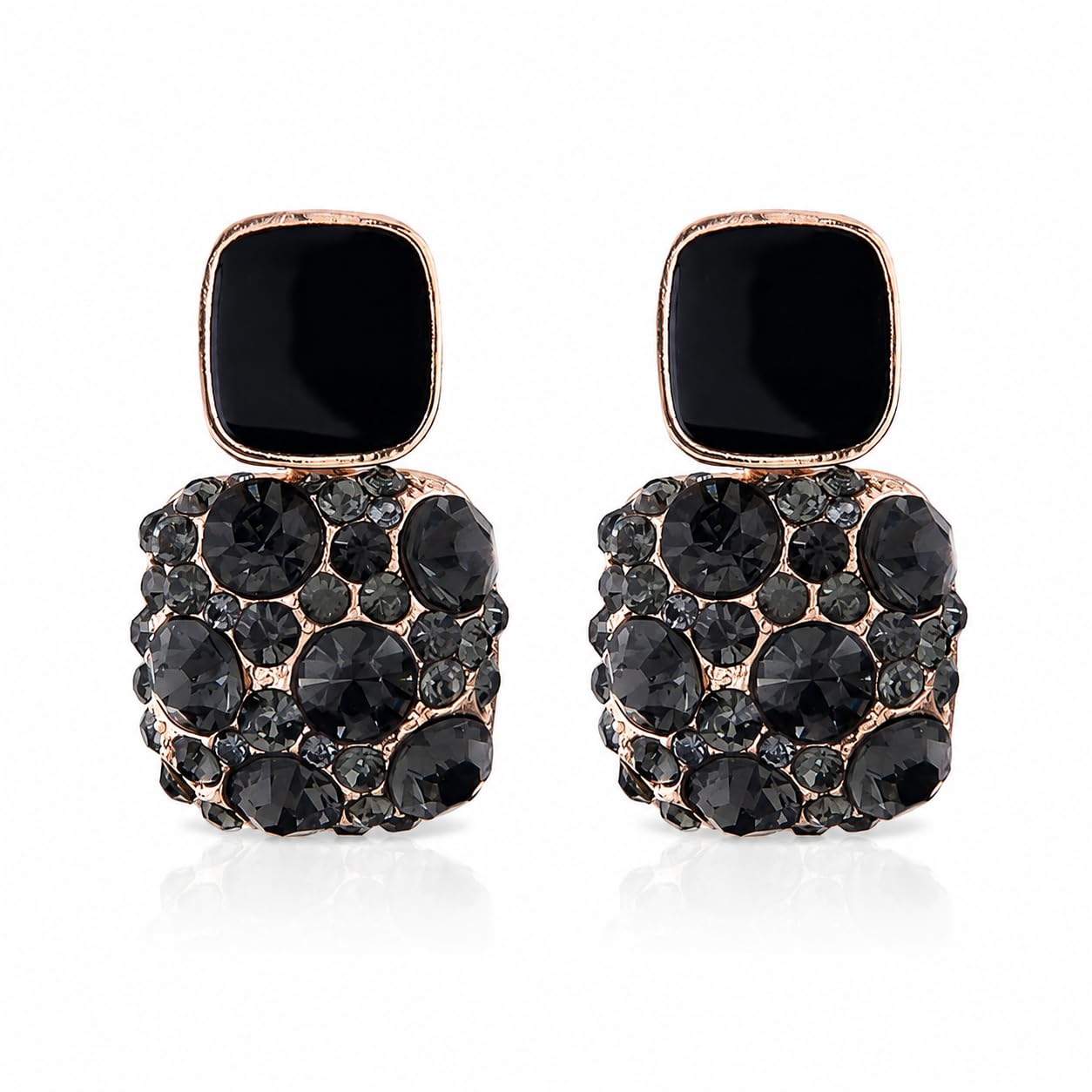Gold Plated Crystal Stud Earrings for Women | Square Statement Earrings | Lightweight Party Earrings | Premium Rhinestone Fashion Jewellery | Western & Ethnic Wear | Gift for Girls & Women