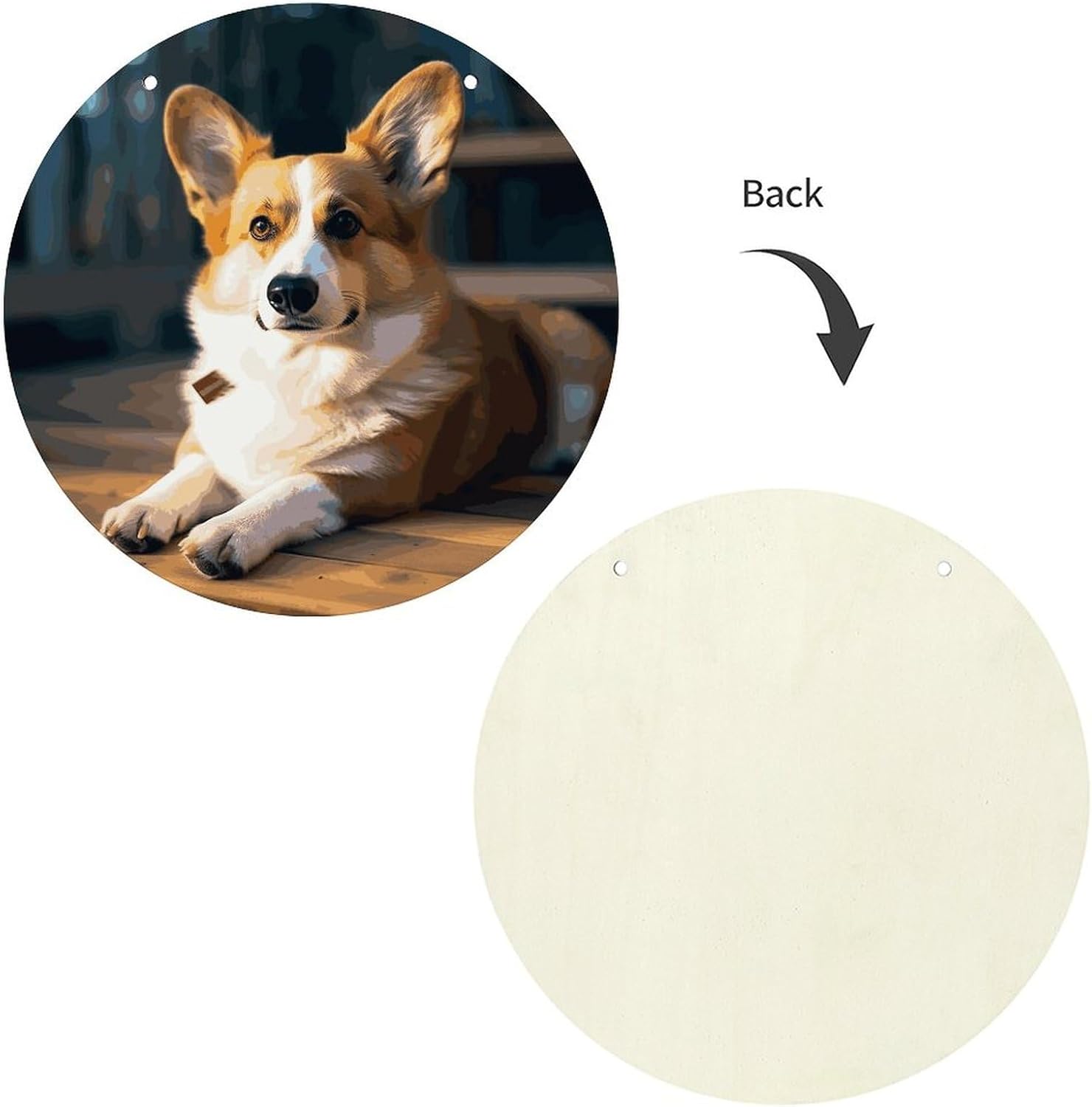 VTCTOASY Smart Corgi Wooden Wall Art Decor with Ropes Round Wood Painting for Wall Prints Decorative Picture Personalized Hanging Wall Decor Artwork for Office Bar Home Decors image 3