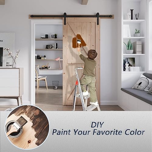 Miniatura 3 de FREDBECK Puerta de granero de madera de 36 x 84 pulgadas con kit de herrajes para puerta de granero de 6.6 pies, incluye panel de abeto natural