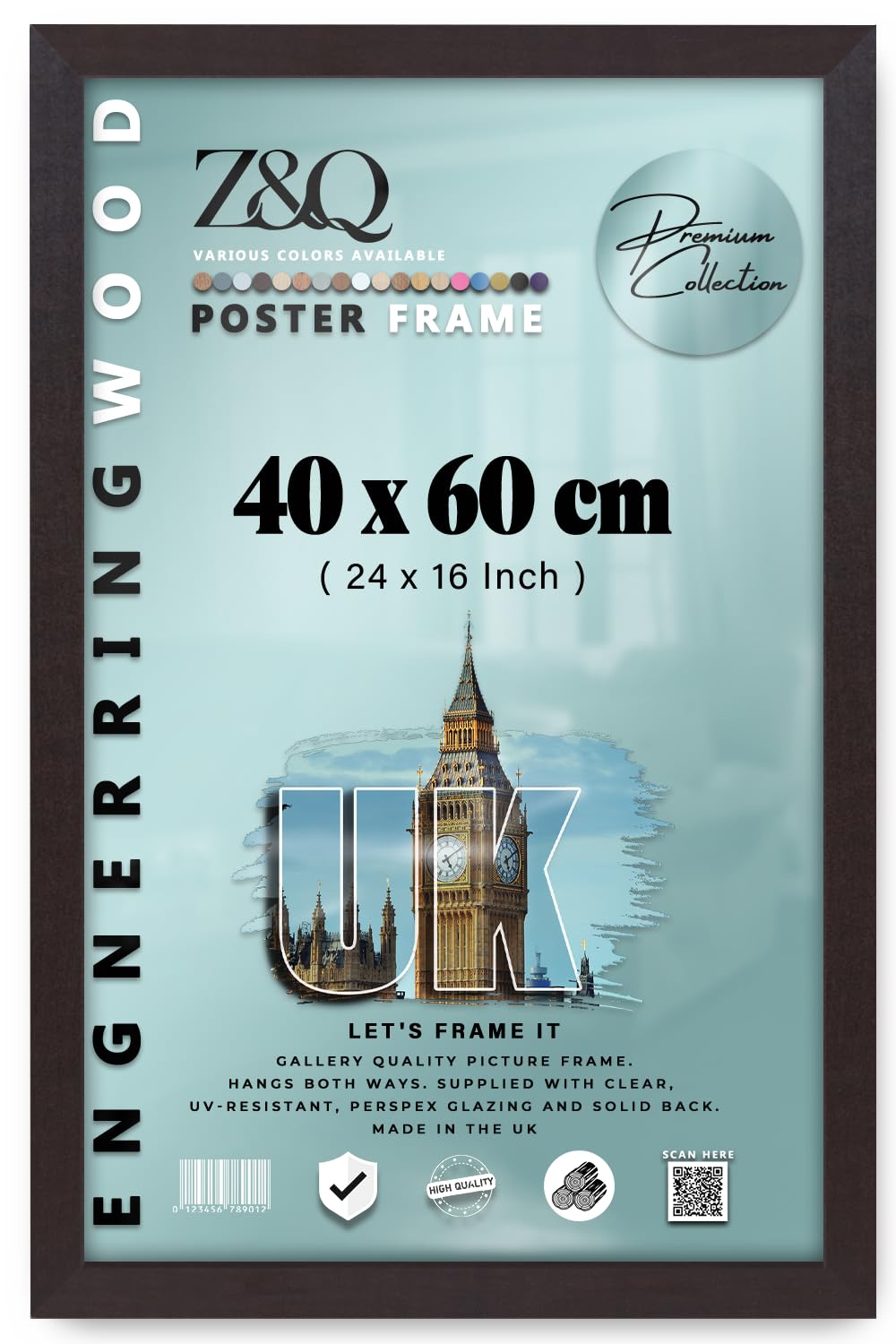 Z&Q - Elegant MDF Wood Finish (40 x 60 CM) Poster Frame | Modern Design 24 x 16 Inch Great for Artwork, Wall Décor, and Home Décor [ Mahogany ]