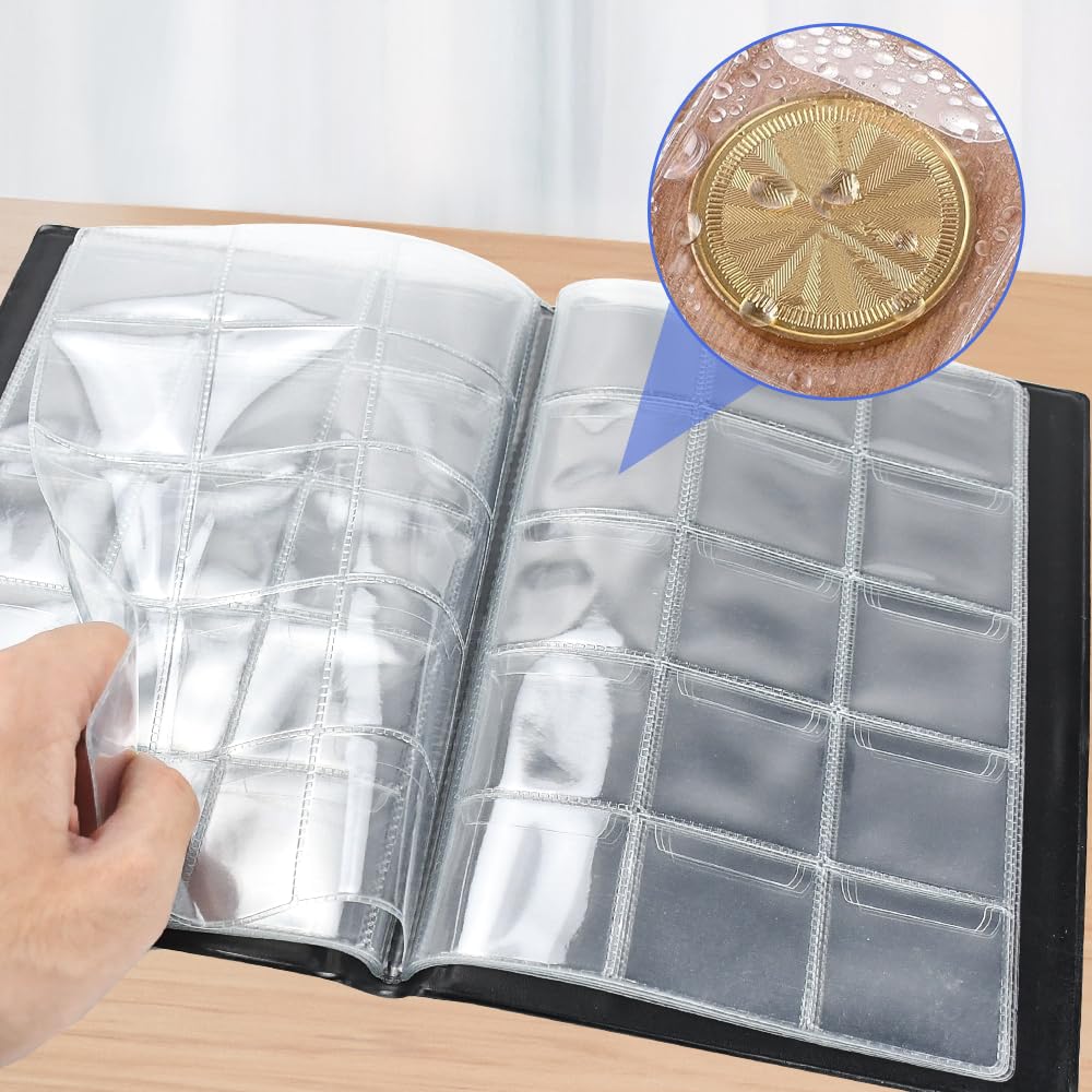 Lot De 2 Albums Pour Collection De Pièces De Monnaie - 300 Pochettes - Grilles Transparentes 4.5x4.2cm - Couleurs Assorties - 3