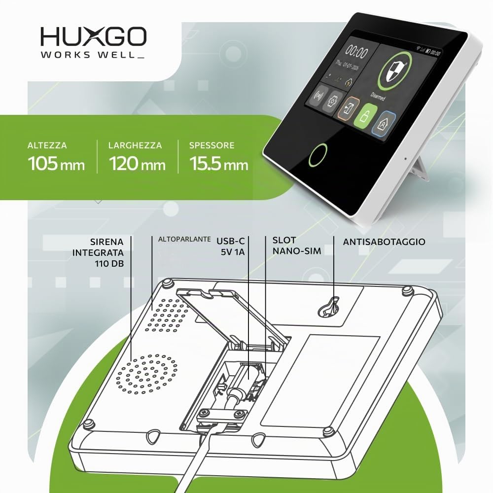 HXA502 Antifurto casa senza fili WiFi + GSM 4G con sirena solare senza fili | Sistema allarme casa con 9x sensore di movimento, 9x sensori per porte | Compatibile con TUYA, menù: ITALIANO