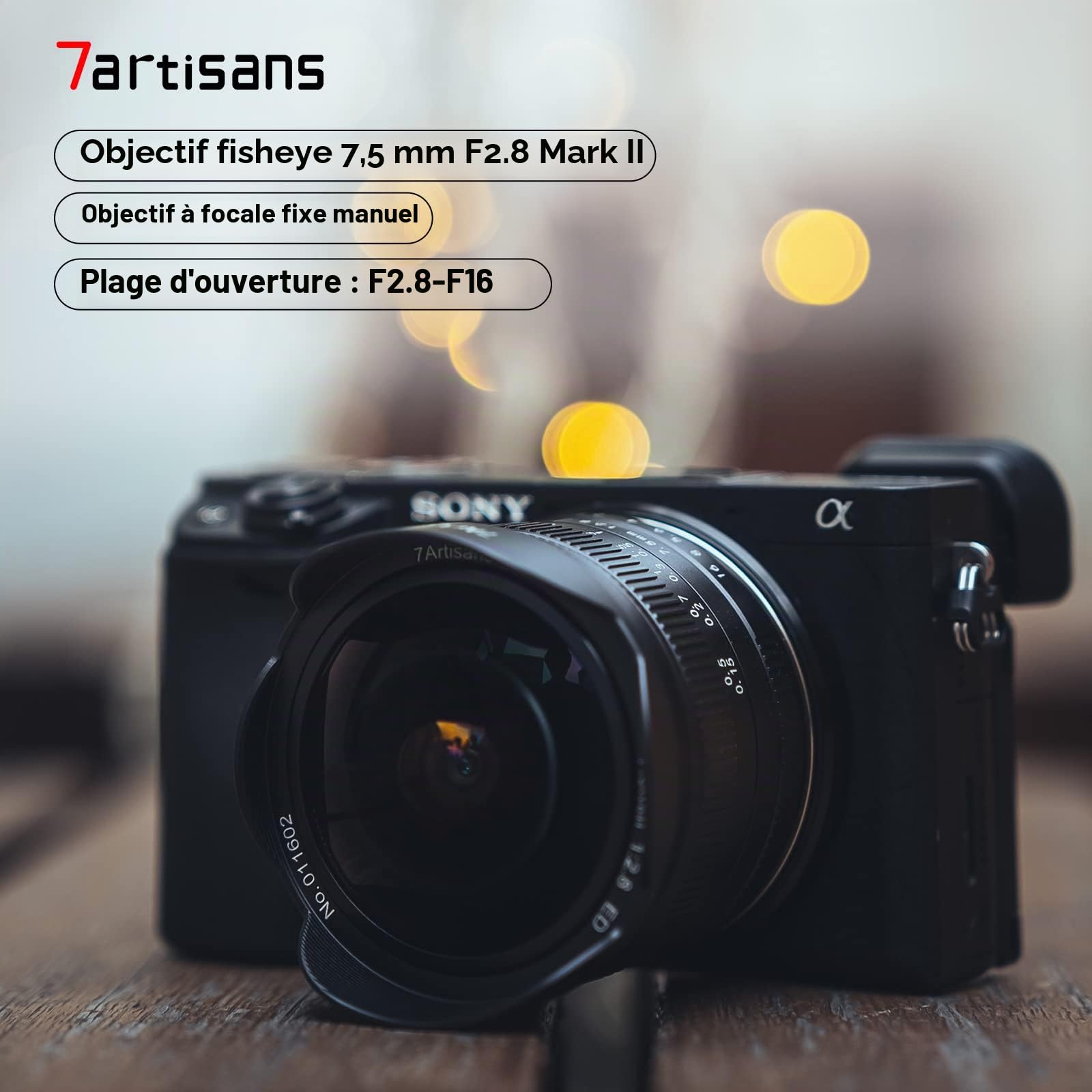 7artisans Objectif fisheye Grand Angle 7,5 mm f2.8 Mark II APS-C pour Appareil Photo sans Miroir Sony E A6300 A6400 A6500 NEX-3 NEX-3N NEX-5T NEX-5R NEX-6 NEX-7
