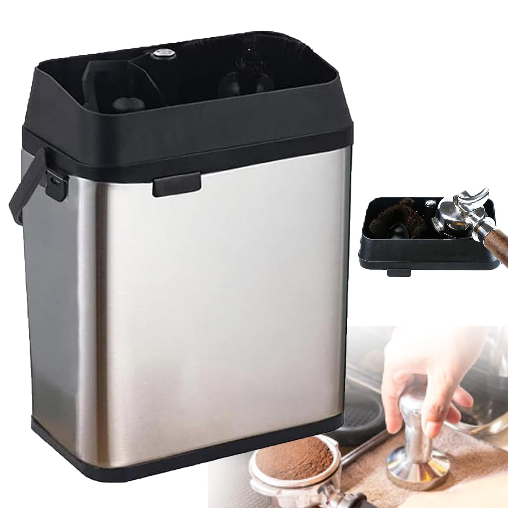 ZUMAHA Limpiador EléCtrico De Portafiltros De Café, Herramienta De Limpieza AutomáTica Comercial De Portafiltros De 150w 300rpm, con 2 Raspadores Y 1 Cepillo, Estructura Desmontable,Silver