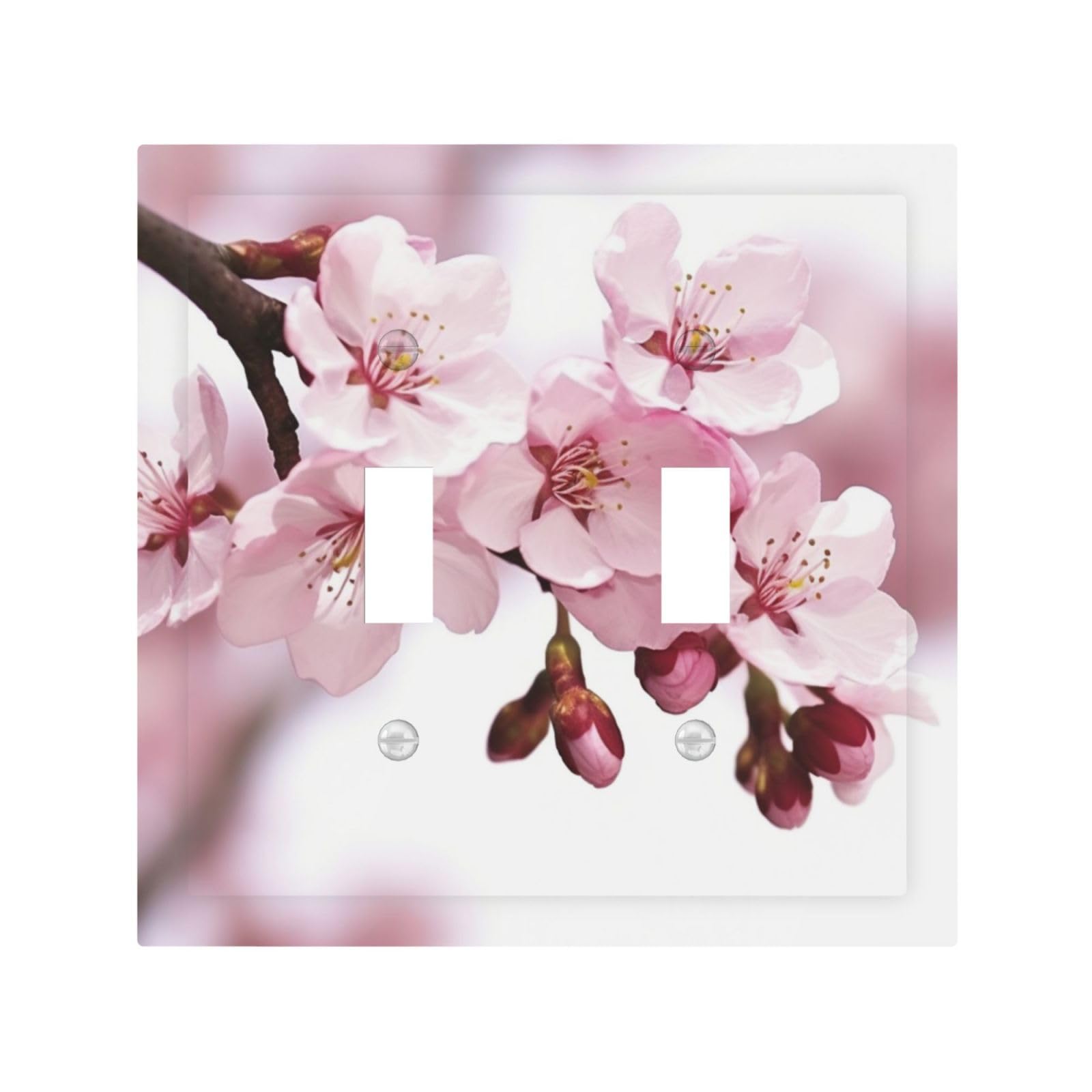 Decorator Double Toggle Light Switch Covers Cherry Blossom Wall Plate 2-Gang Mid Size 5" x 4.9" Double Toggle Switch Wallplate Decorative 2 Gang Wall Switch Plate Covers