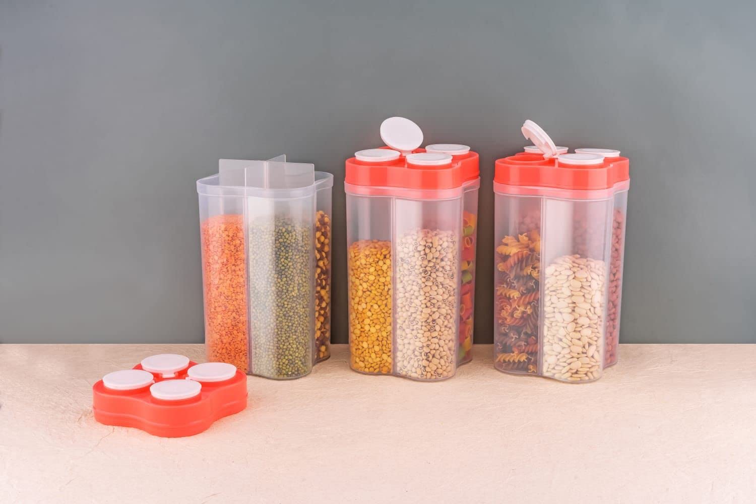RUDRAKSH in 4 Section Plastic Storage Container Kitchen Container Set