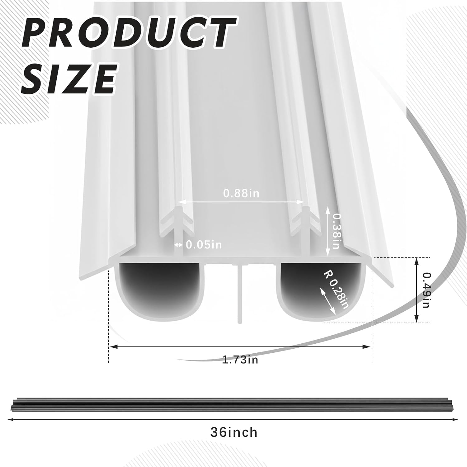 Lineshading 4 Pack Bottom Door Seal Exterior Plastic PVC 1 3/4" x 36" for Vinyl Concealed Kerf/Channel Fit Under Door Seal Strip for Weather Stripping Draft Stopper(White)