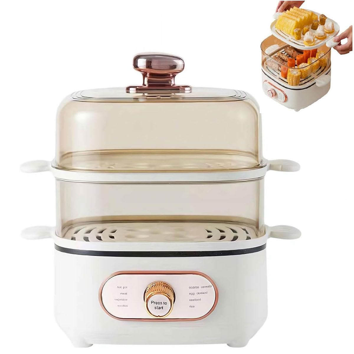 1200W Electric Food Steamer, 10.5L Large Capacity 2-Tier Steamer Pot with Stackable Baskets & 2.5l Electric Hot Pot, Multi-Cooker for Vegetables, Rice, Dumplings, Seafood & Healthy Cooking