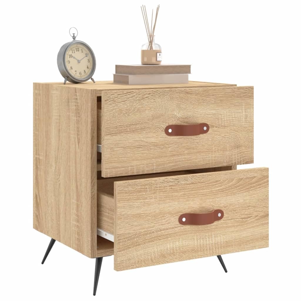 Moderner Nachttisch aus Holzwerkstoff mit geräumigen Schubladen und Metallfüßen für Stauraum und Stabilität im Schlafzimmer