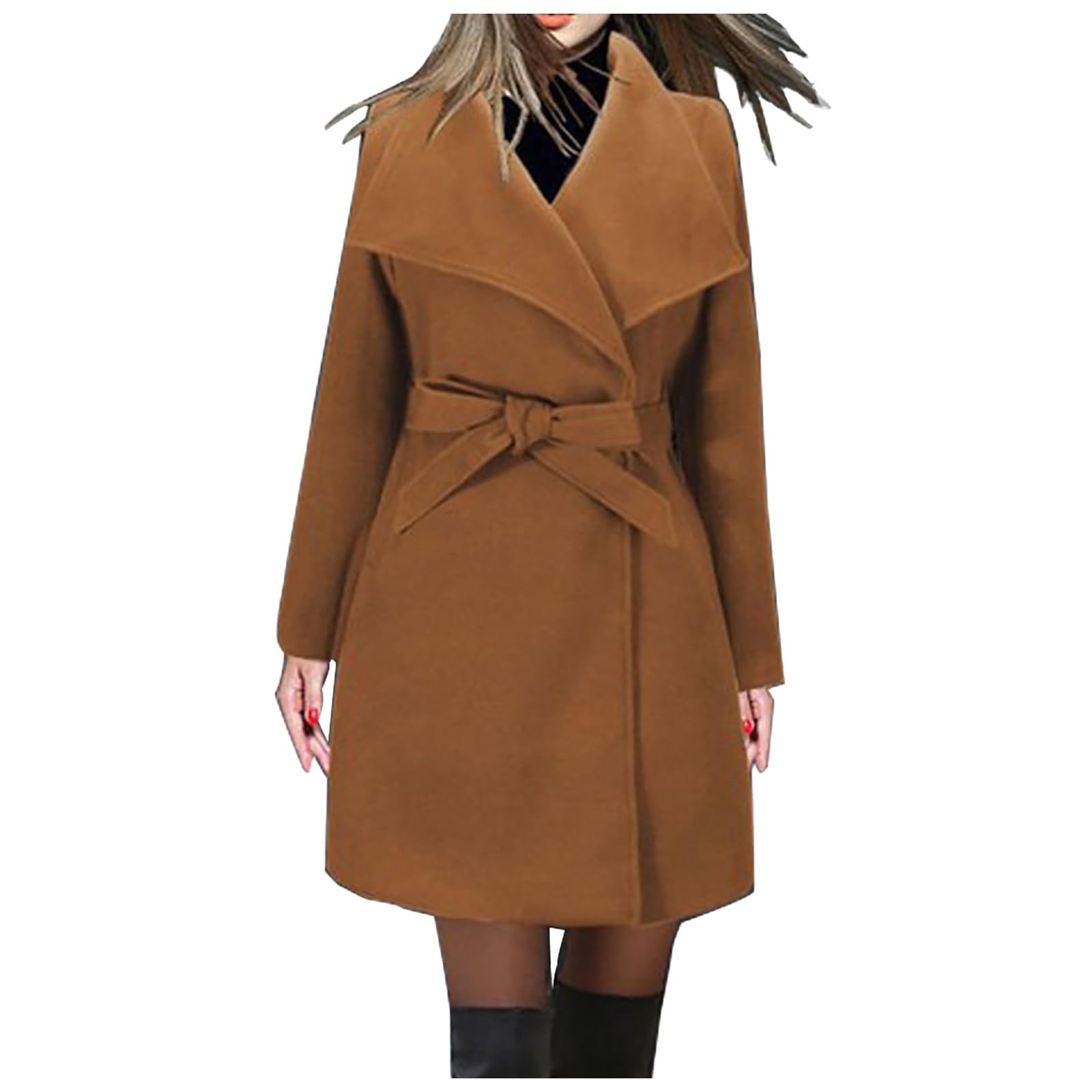 Giacca Autunnale Donna Trench da Donna, Classico Soprabito con Revers, Manica Lunga, Invernale, Caldo, di Media Lunghezza, con Cintura Moto