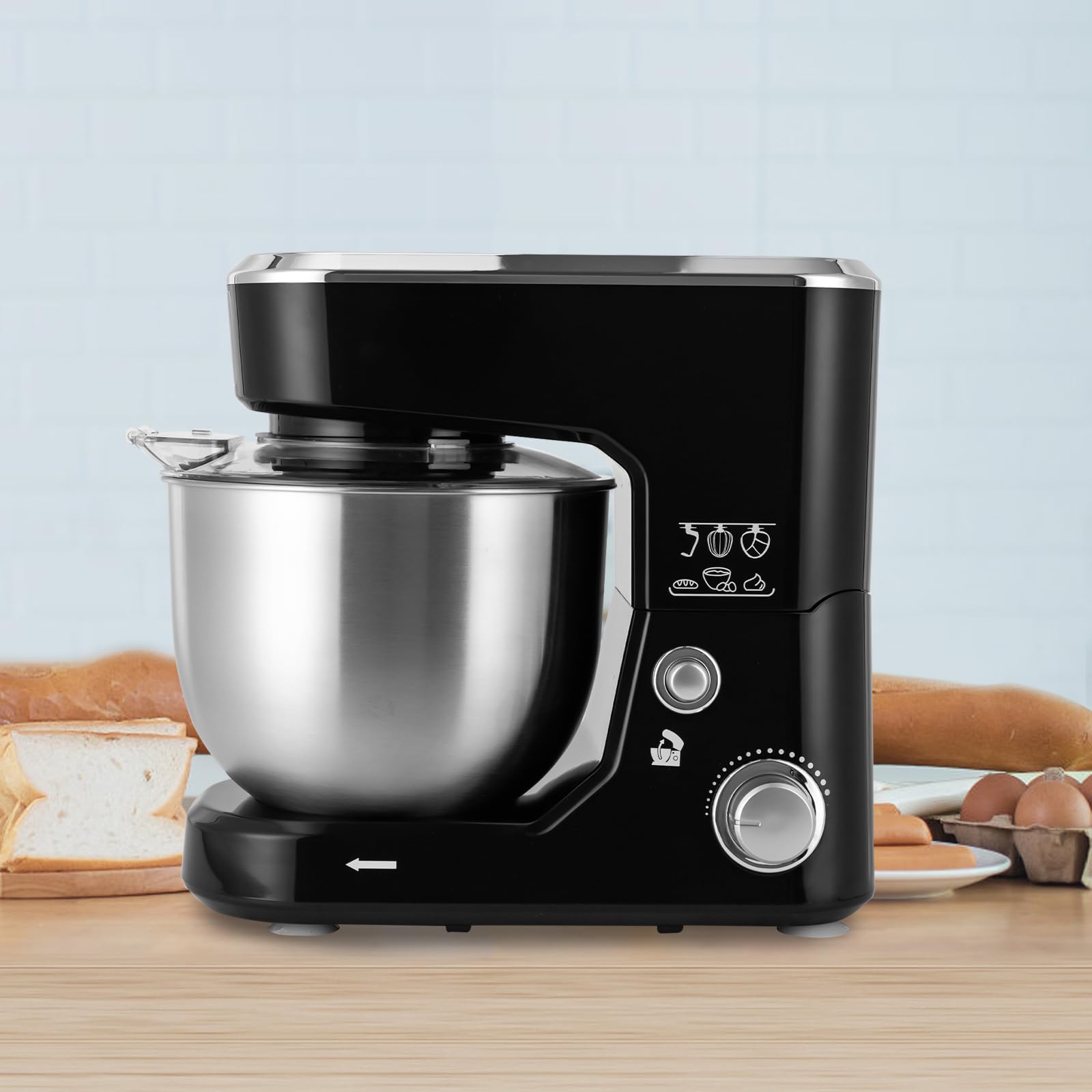 Robot da cucina da 5 l, impastatrice da 1000 W, con 3 livelli di velocità, impastatrice in acciaio inox 304, frullatore cucina, tritacarne elettrico, con frusta e gancio per impastare