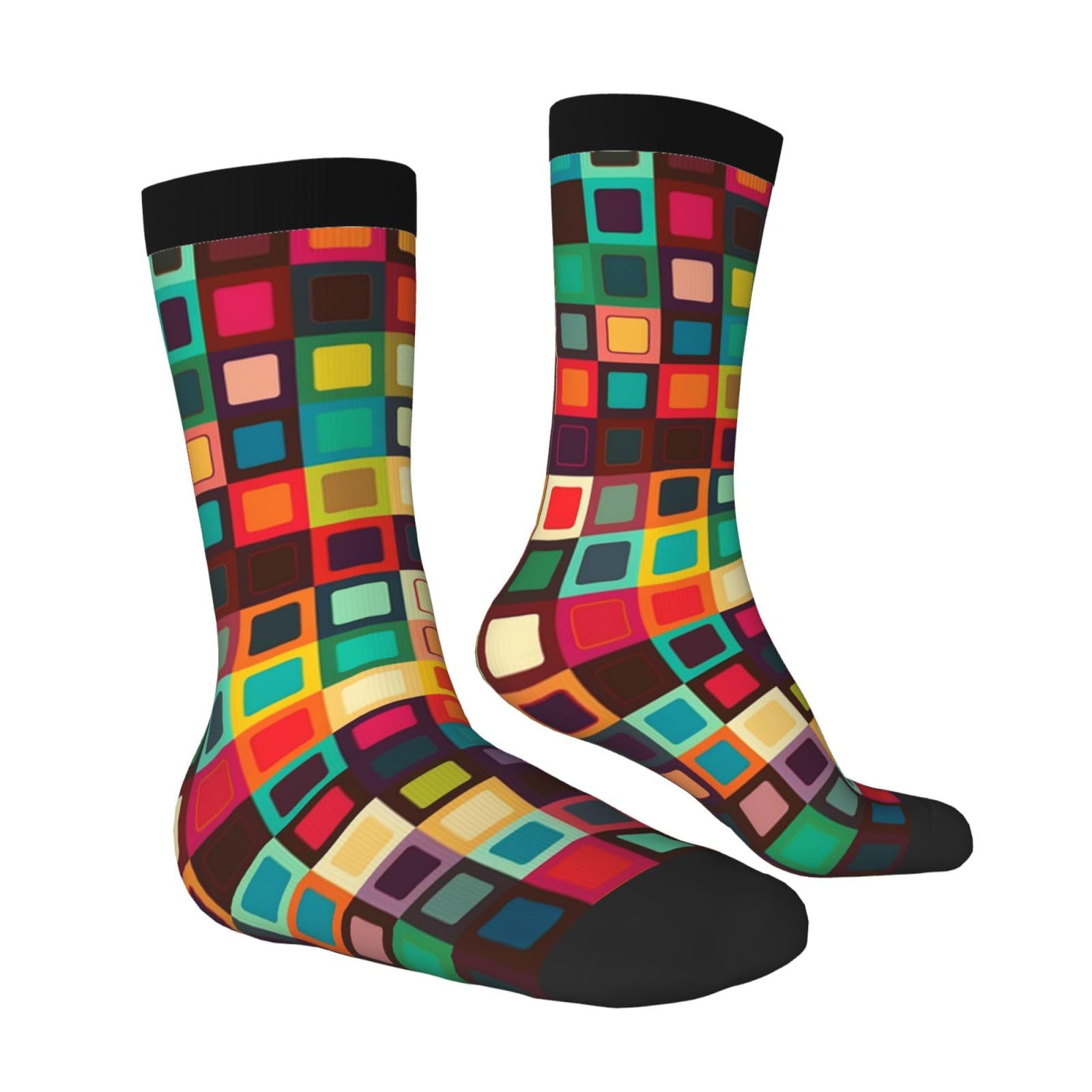 LZQPOEAS Colorful Squares Athletic Socks Unisex Cushioned Crew Socks Hiking Running Calf Sock Soft Above Ankle Sock