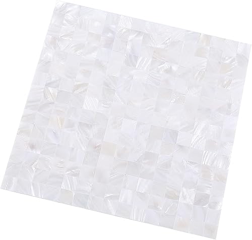 Miniatura 7 de TPFSH Azulejos de nácar para despegar y pegar 12 x 12 pulgadas azulejos de mosaico autoadhesivos de color blanco marfil para cocina pared de baño 10