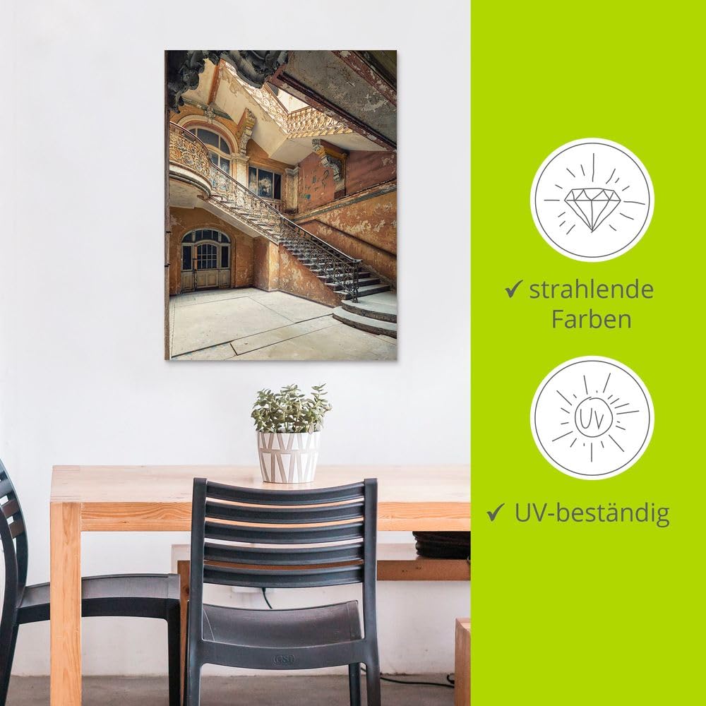 ARTland Wanddeko Wandbild Alu Verbundplatte für Innen & Outdoor Bild 60x80 cm Architektur Ruinen Treppenhaus Treppe Ornamente Licht Lost Places U4YC
