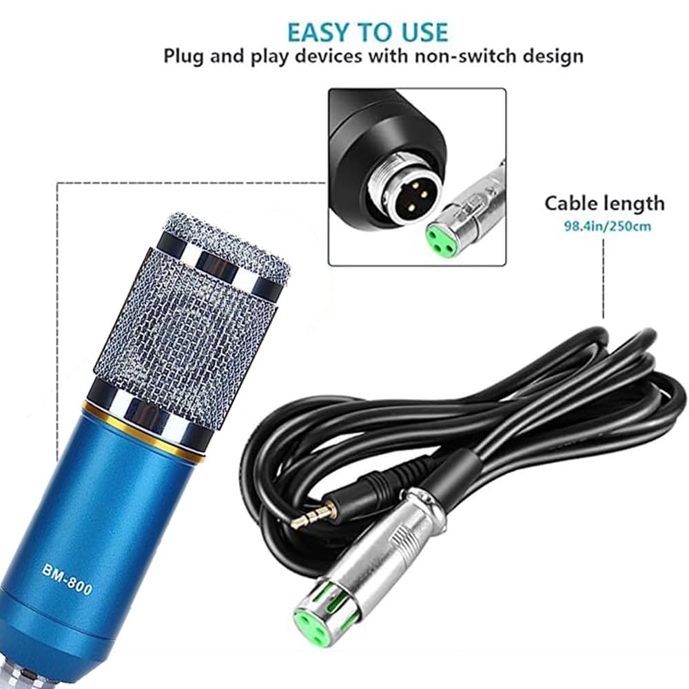 SOUVENIR BM-800 Professional Condenser Studio Microphone for Studio Recording, Broadcasting, Interview, Podcast and Video Gaming Audio Equipment (Blue) 2