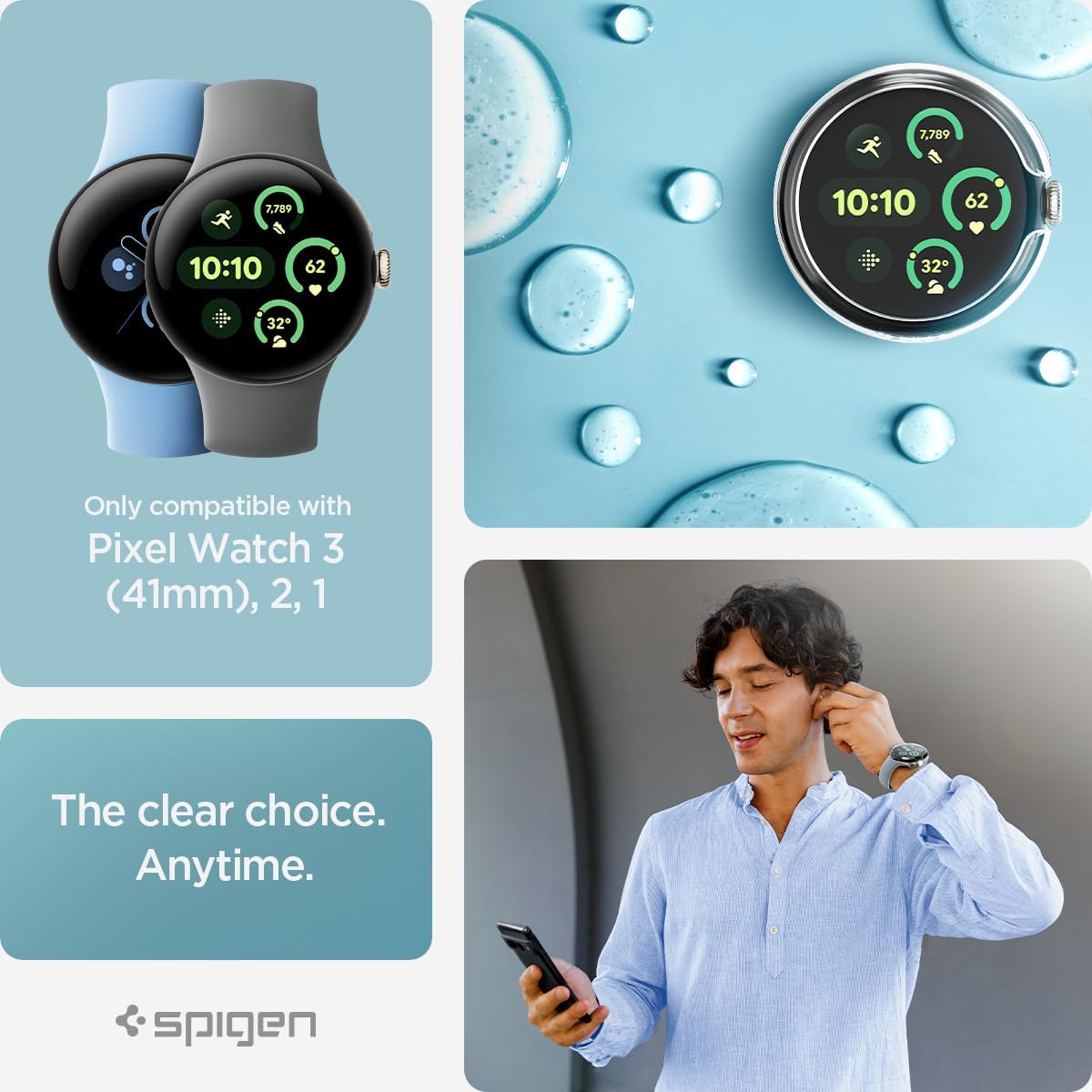 Spigen Thin Fit Designed for Google Pixel Watch 3/2/1 41mm Case Anti-Scratch Lightweight Hard PC Cover (2024/2023/2022) - Crystal Clear