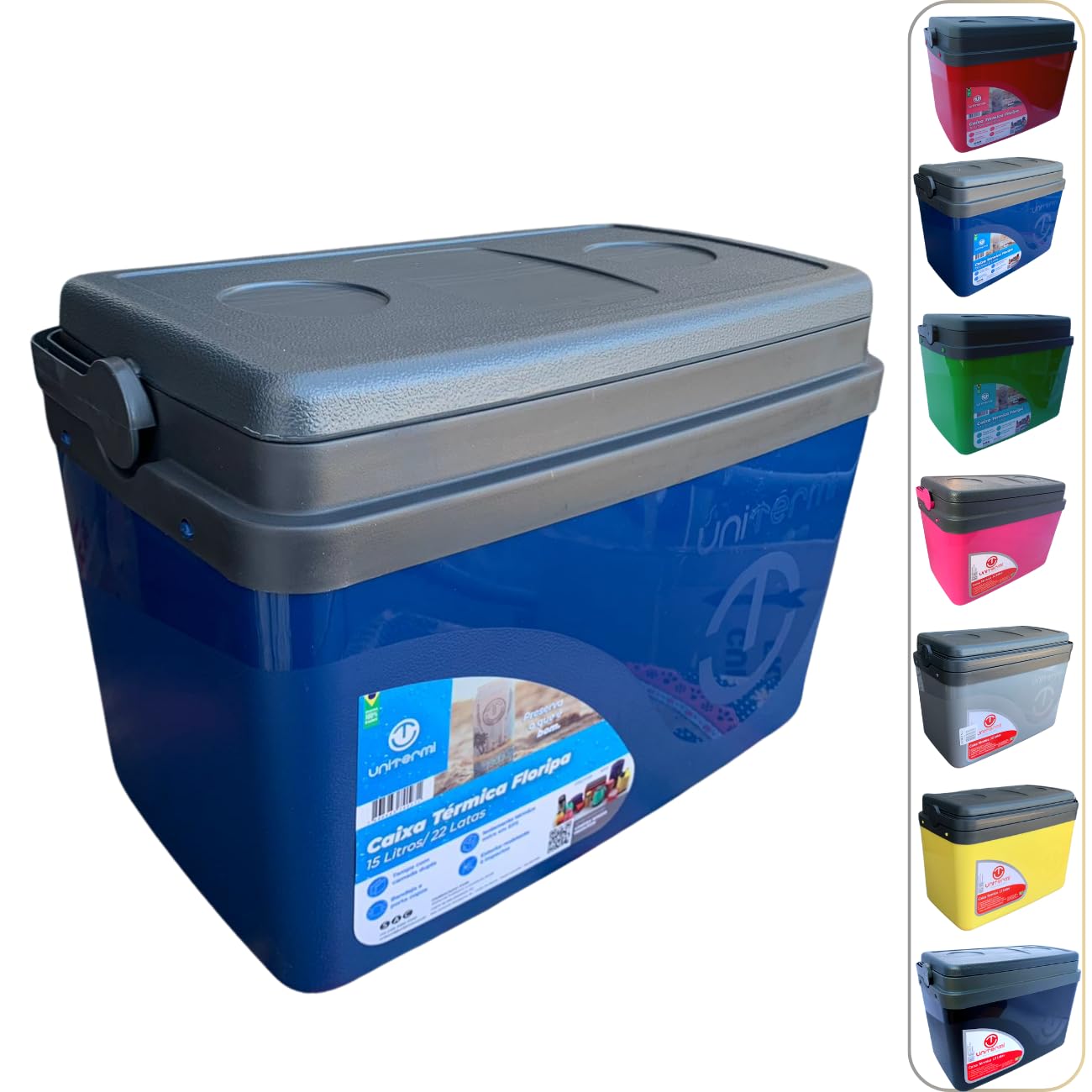 Caixa térmica Cooler 15L Alça Tampa bandeja Floripa Unitermi