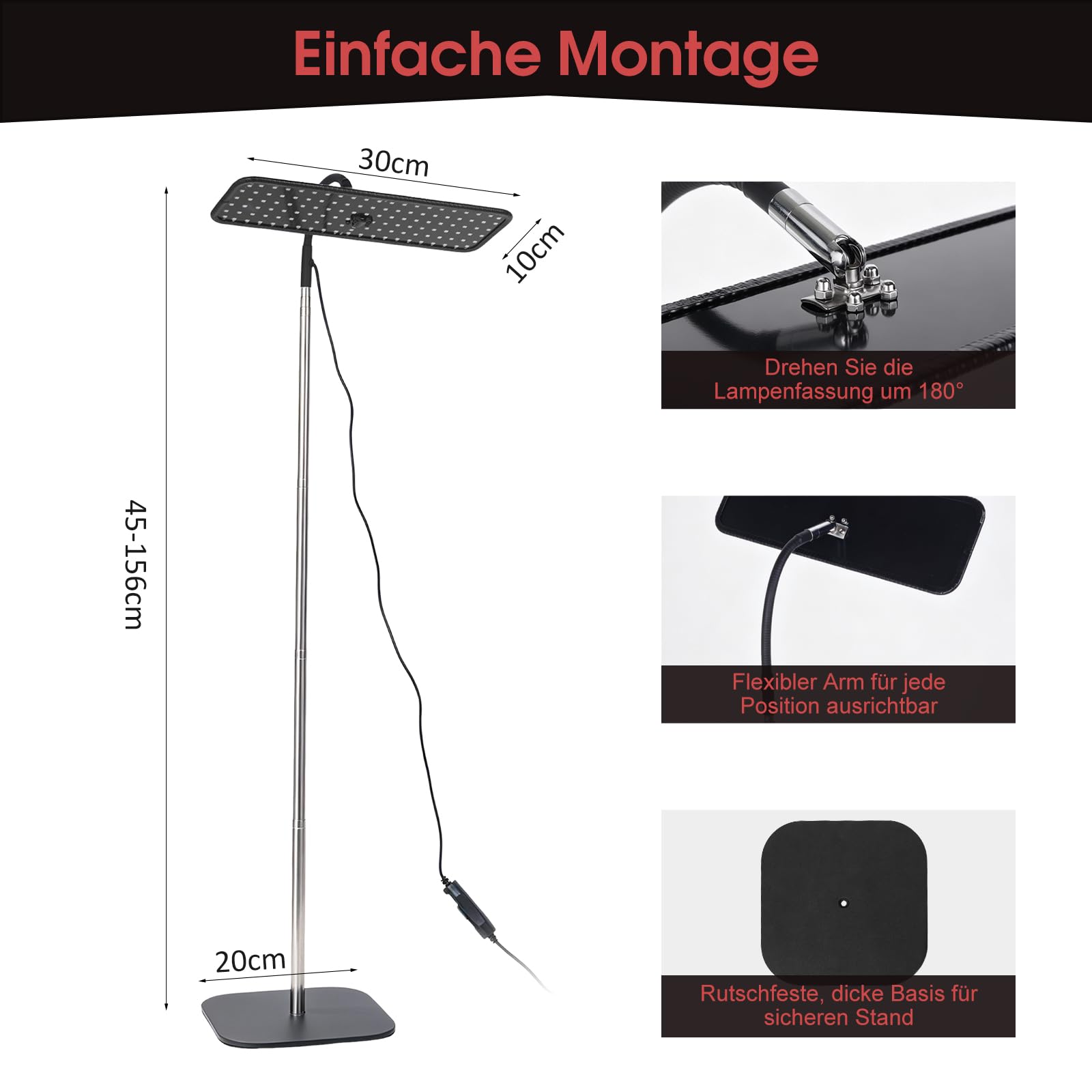 Lampada a luce rossa per viso e tutto il corpo, (660 nm, 850 nm), lampada a infrarossi a due lunghezze d'onda, 126 LED e 4 modalità, pannello luce rossa con supporto regolabile (126 LED)