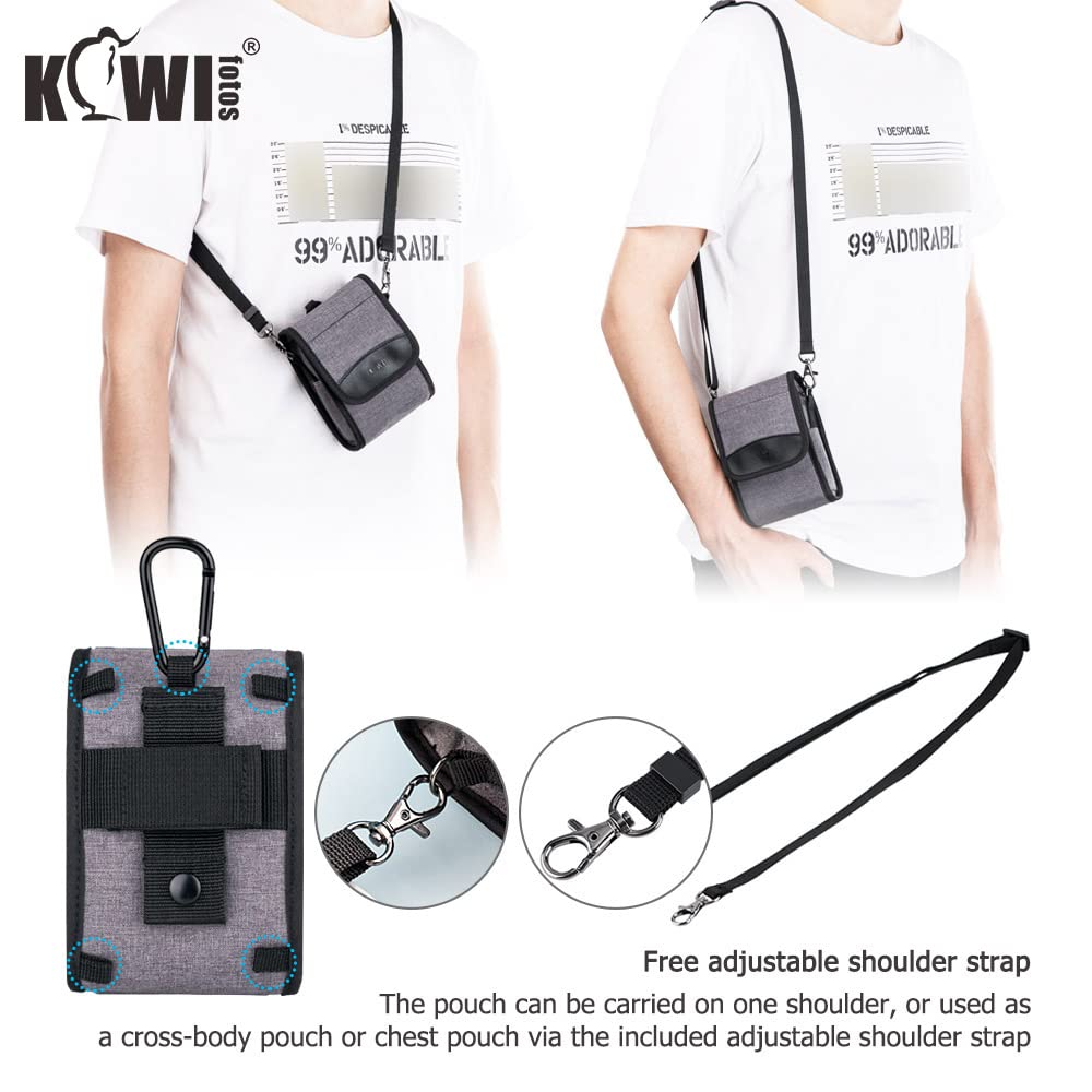 Kiwifotos Borsa per fotocamera, piccola borsa per fotocamera con moschettone e tracolla, borsa a tracolla (5,1 x 3,1 x 2,0 pollici), grigio, Borsa organizer