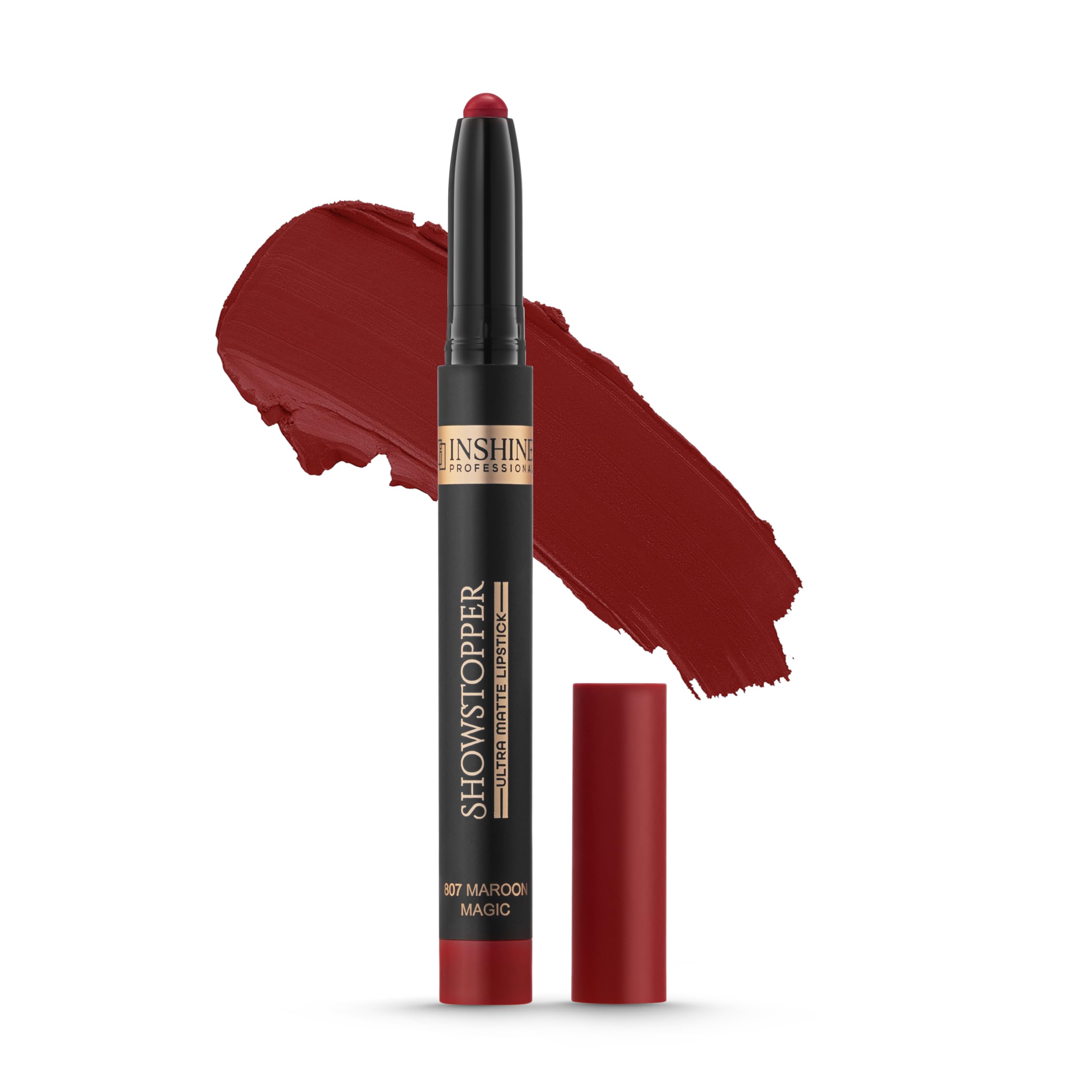 INSHINE Showstopper Ultra Matte Lipstick | No Transfer & Waterproof Formula | Long-Lasting Intense Colour Payoff with One Swipe | Enriched with Vitamin E & Jojoba Oil (807 Maroon Magic)-image-19