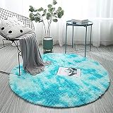 Odot Tappeto Shaggy Pelo Lungo Tondo Modern Tappeti Salotto, Tappetini Peloso Antiscivolo Soffice Peluche Interno Per Salotto Camera Da Letto Pavimento Lavabili Ornamenti (80cm,blu cielo)
