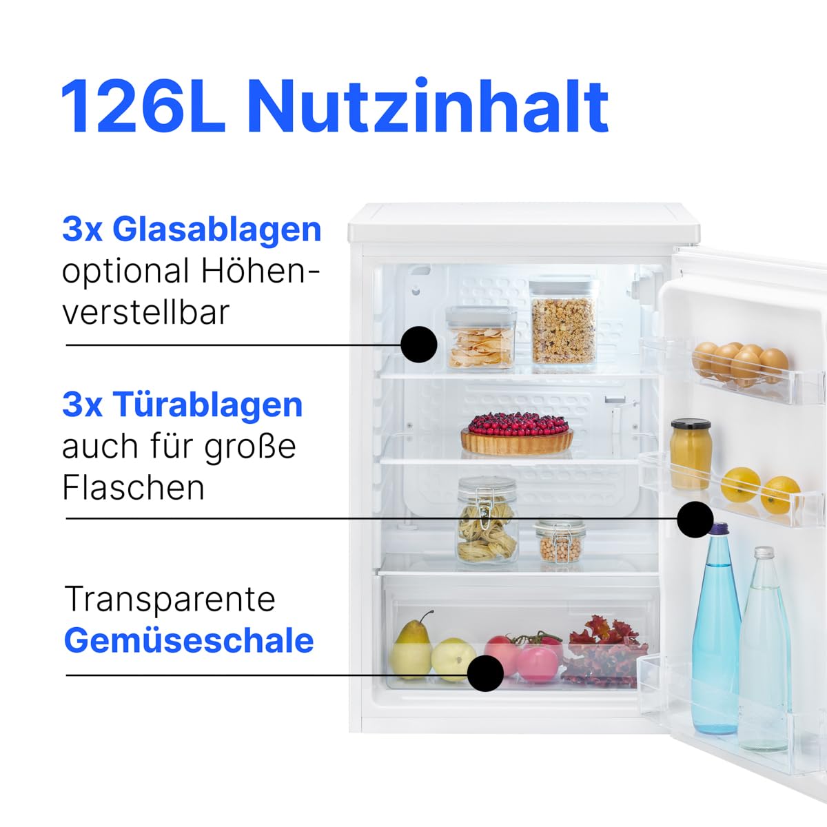 Bomann Kühlschrank 126L Energieklasse C 85cm leise 35dB VS 7258 weiß